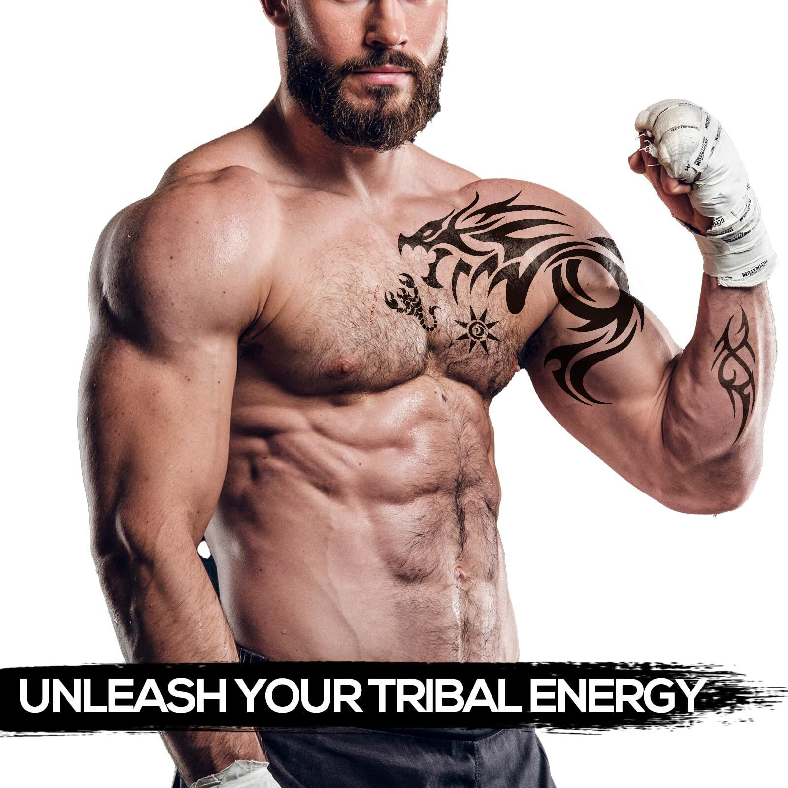 2 Sheets Dragon Temporary Tattoos - Large Sheets For Men - Realistic Shoulder Tribal Designs - Waterproof & Long-Lasting Body Art