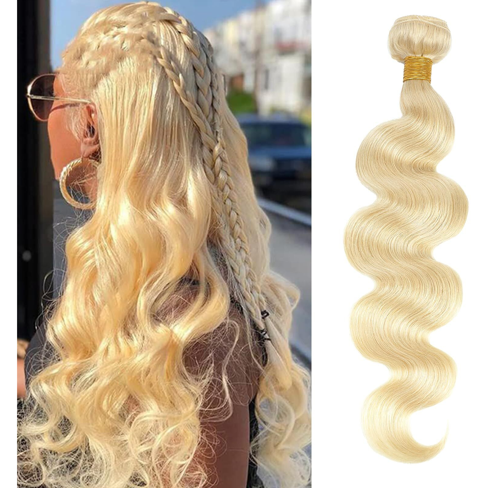 Dmkeep 613 Bundles Human Hair 28 Inch - 12A Blonde Body Wave Bundles 100% Unprocessed Brazilian Virgin Hair Single Bundle 100G Quick Weave Real Human Hair Extensions