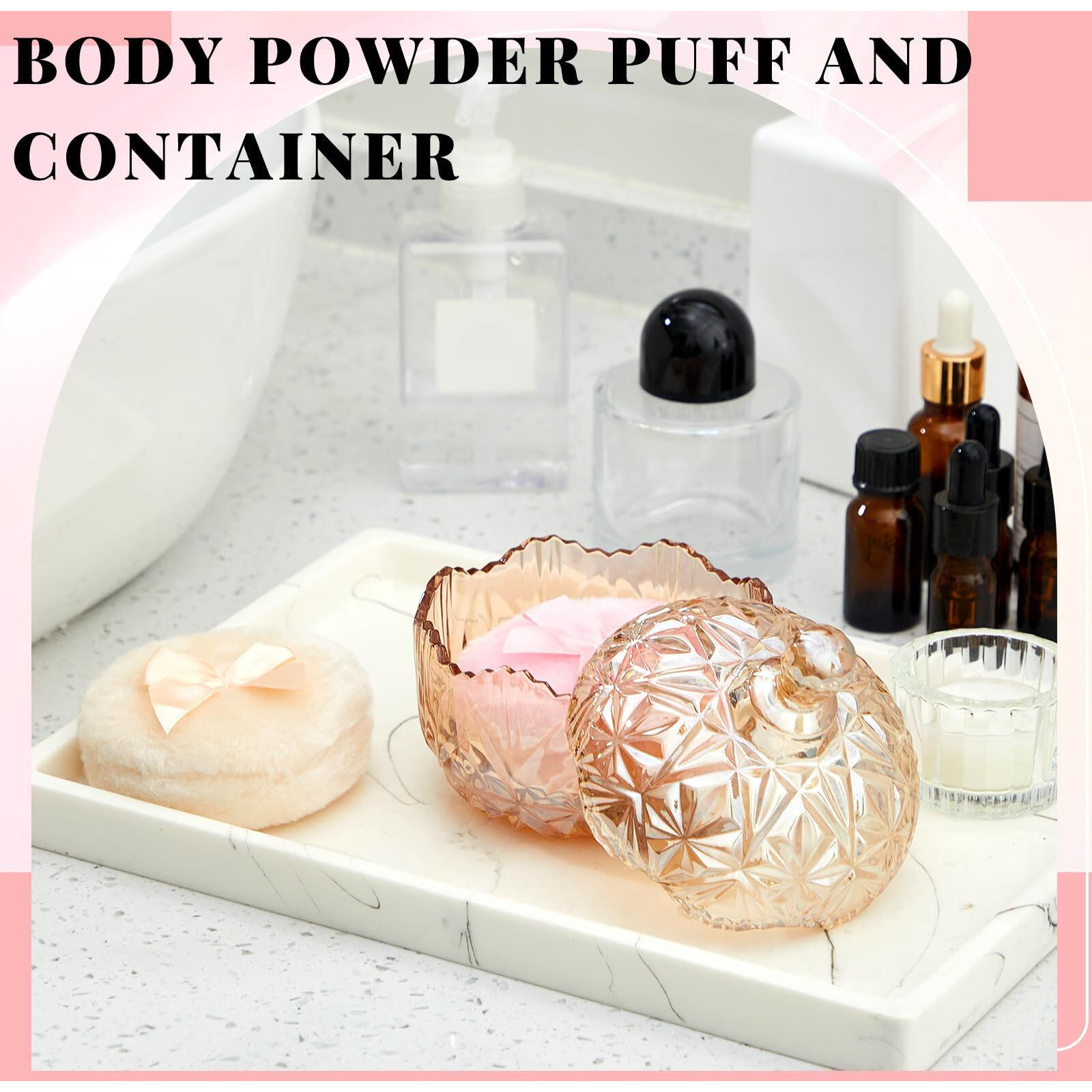 Tioncy 3 Pcs Large Body Powder Puff And Container Crystal Container Soft Washable Reusable Velour Face Body Glitter Wet Dry Makeup(Amber)