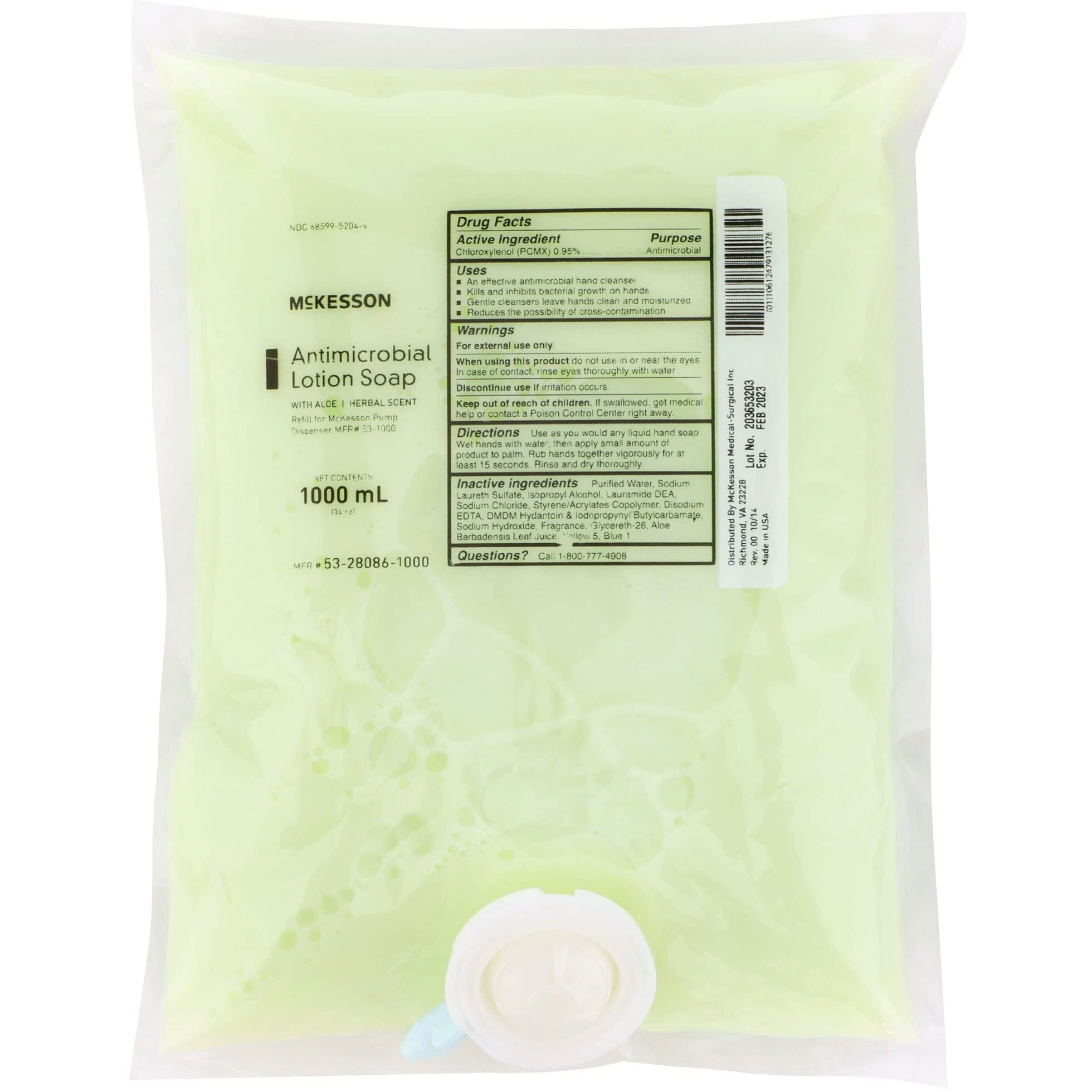 Mckesson Antimicrobial Lotion Hand Soap With Aloe, 1000 Ml Refill Bag [Pack Of 10 Bags] - Bulk, Herbal Scent, Keeps Hands Clean And Moisturized, Medical-Grade Soap
