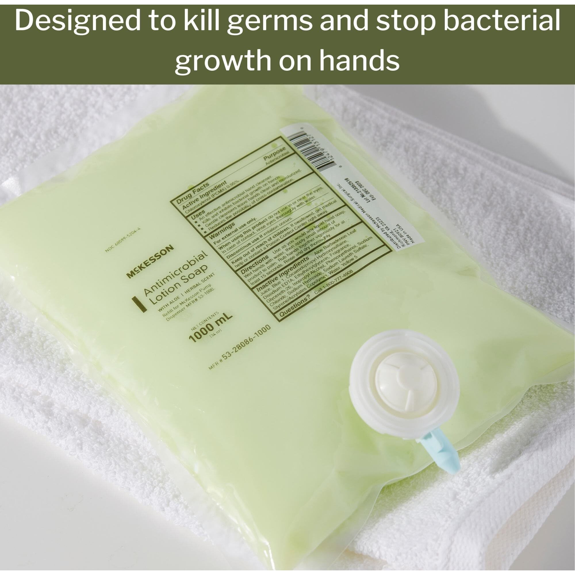Mckesson Antimicrobial Lotion Hand Soap With Aloe, 1000 Ml Refill Bag [Pack Of 10 Bags] - Bulk, Herbal Scent, Keeps Hands Clean And Moisturized, Medical-Grade Soap