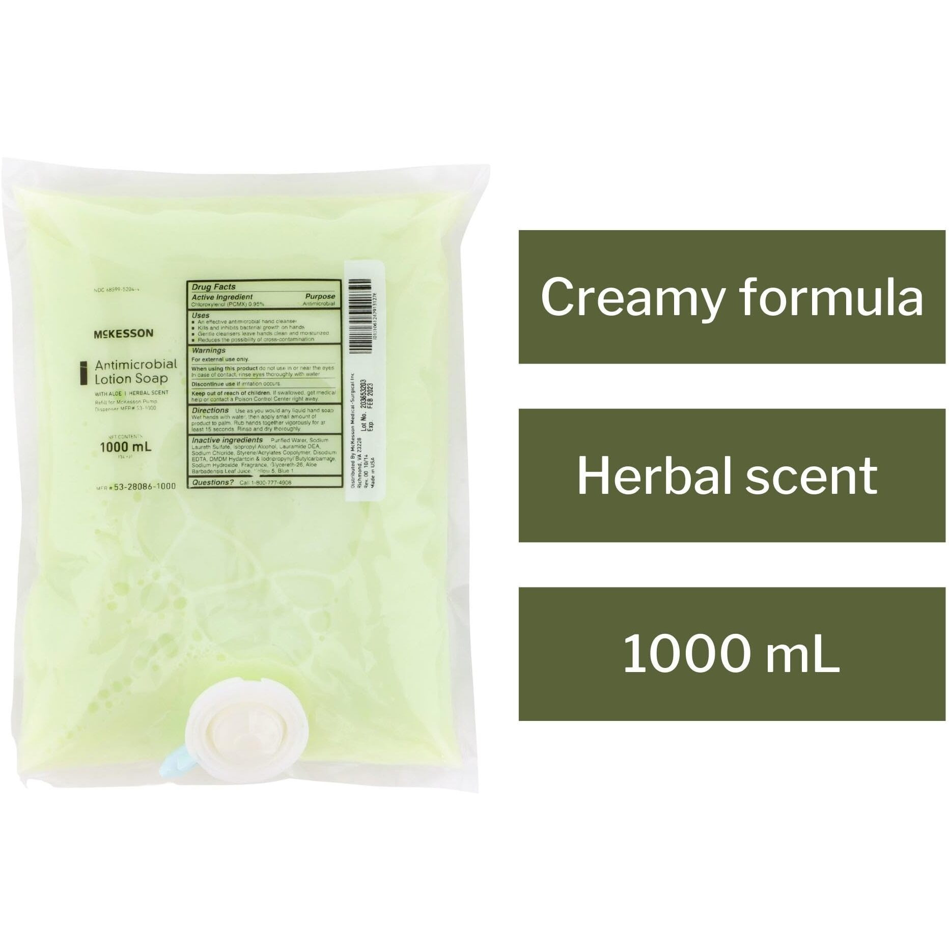 Mckesson Antimicrobial Lotion Hand Soap With Aloe, 1000 Ml Refill Bag [Pack Of 10 Bags] - Bulk, Herbal Scent, Keeps Hands Clean And Moisturized, Medical-Grade Soap