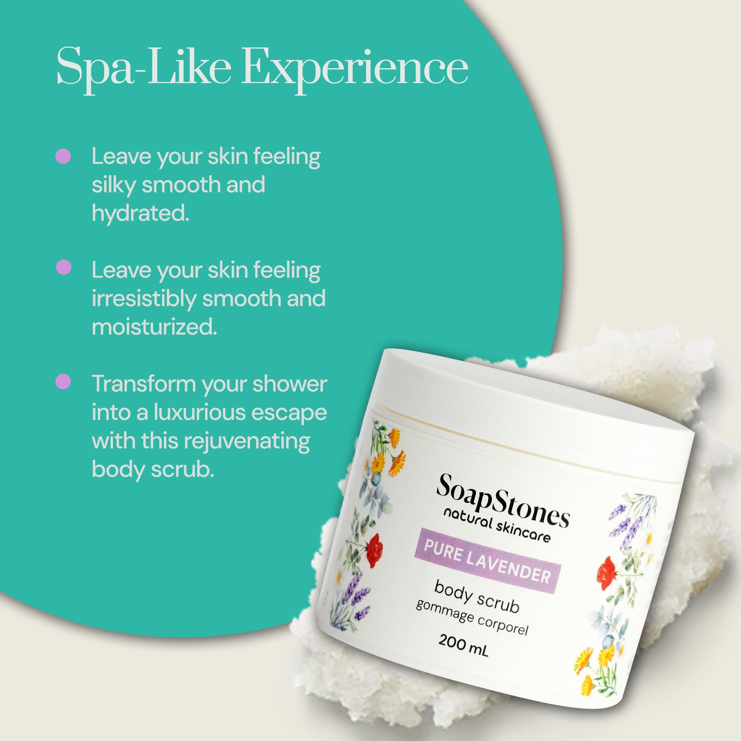 Soapstones Pure Lavender Exfoliating Body Scrub - 200 Ml - Gentle And Soothing With Safflower Seed Oil - Essential Oil Infused Body Scrub Exfoliator