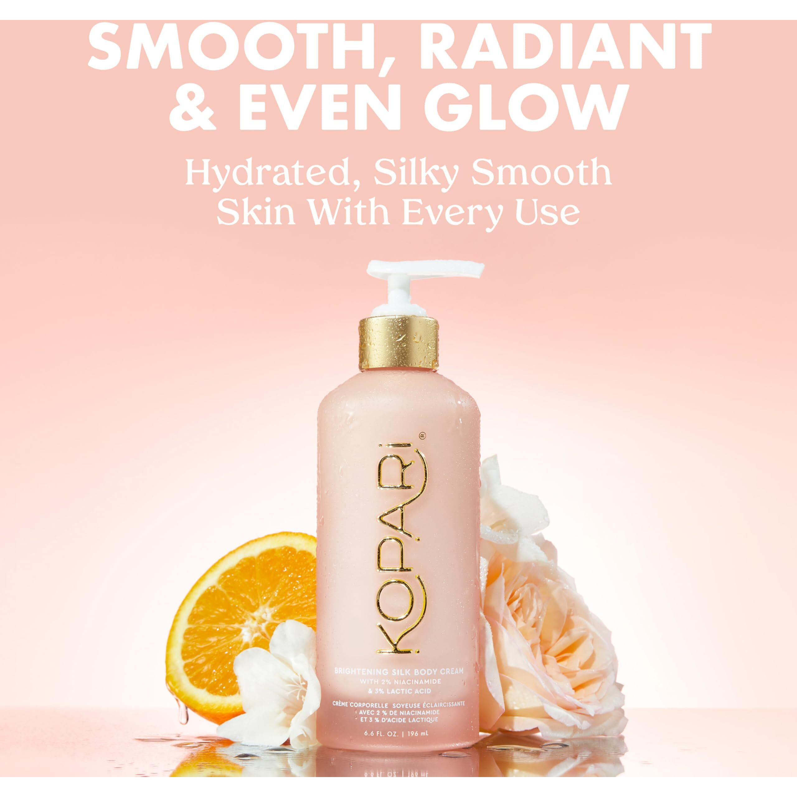 Kopari Brightening Silk Body Cream With 2% Niacinamide, Ahas & Kakadu Plum - Hydrating Body Lotion For Radiant, Even Skin Tone, Lightweight, Fast-Absorbing, Juicy Pink Guava Scent, 6.7 Oz