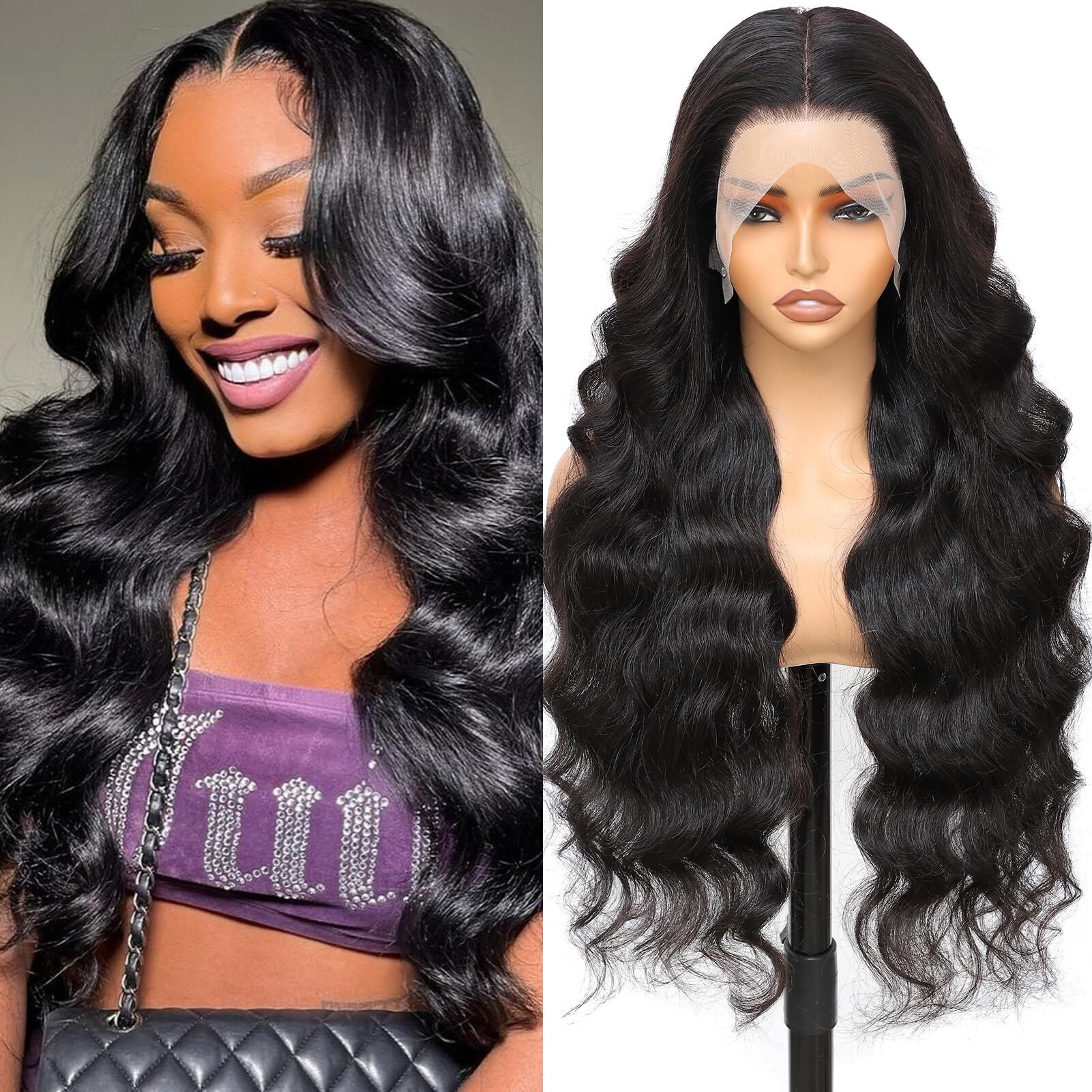 13X6 Hd Lace Front Wigs Human Hair Body Wave Human Hair Wig For Women 180% Density Brazilian Virgin Hair Pre Plucked Glueless Body Wave Wig Natural Black 24 Inch