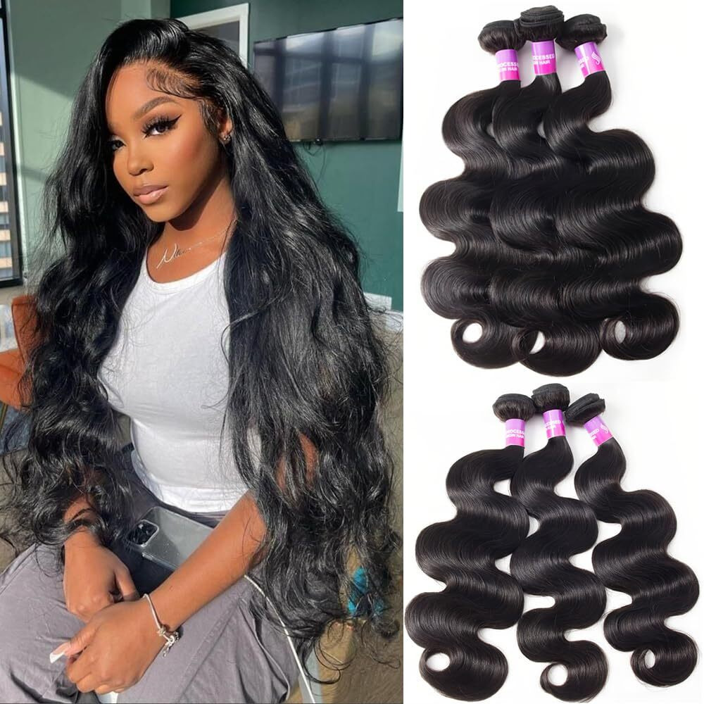 12A Human Hair Bundles 300G Body Wave Bundles Human Hair Extensions 30 30 30 Inch Brazilian Virgin Body Wave 3 Pieces Deals Unprocessed Brazilian Quick Weave Extensions Natural Black