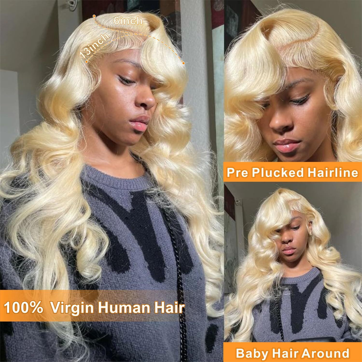 Maruol 613 13X6 Lace Front Wig Human Hair Blonde Wig Human Hair Body Wave Hd Transparent Lace Frontal Wigs Human Hair Pre Plucked For Black Women 180% Density Wigs 26 Inch