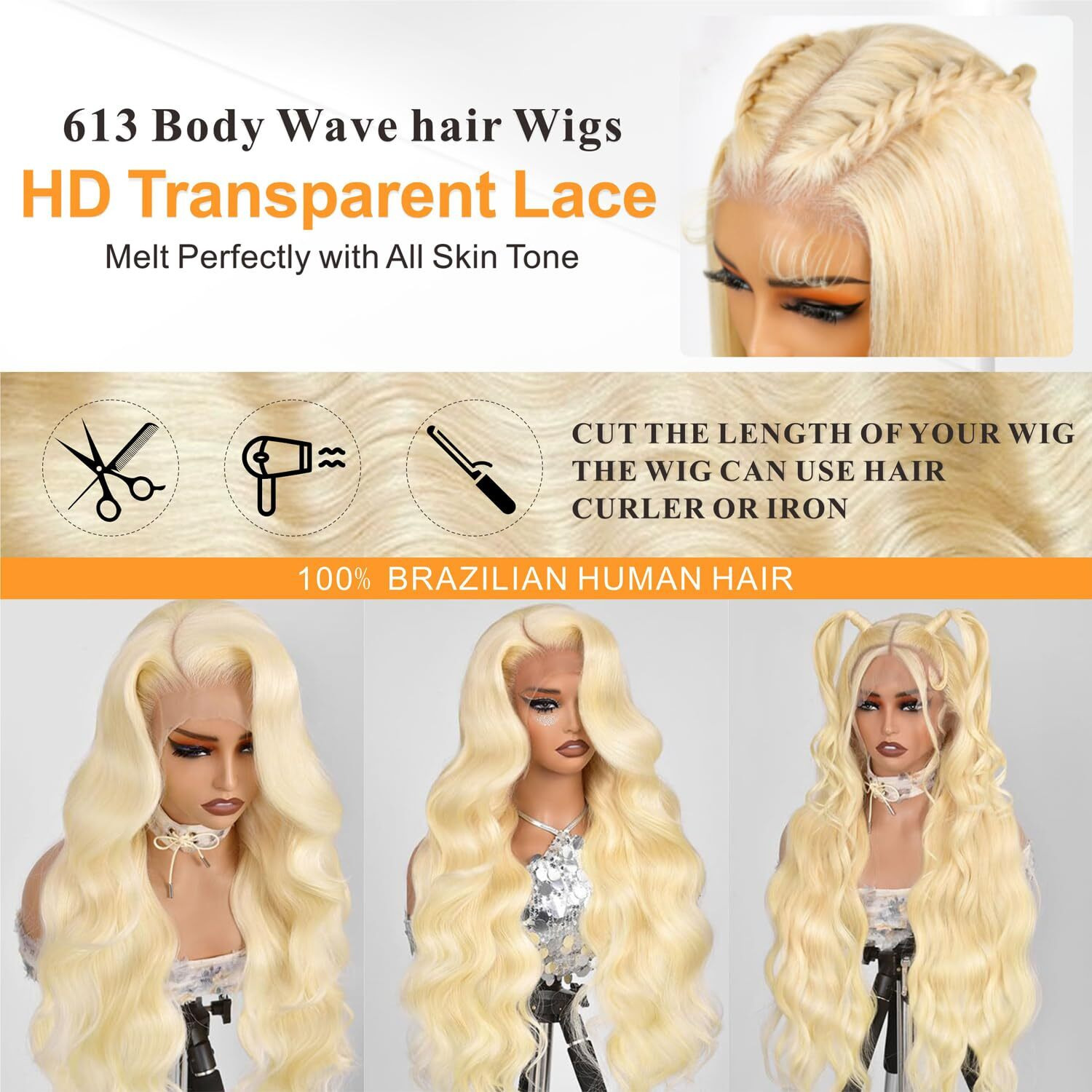 Maruol 613 13X6 Lace Front Wig Human Hair Blonde Wig Human Hair Body Wave Hd Transparent Lace Frontal Wigs Human Hair Pre Plucked For Black Women 180% Density Wigs 26 Inch