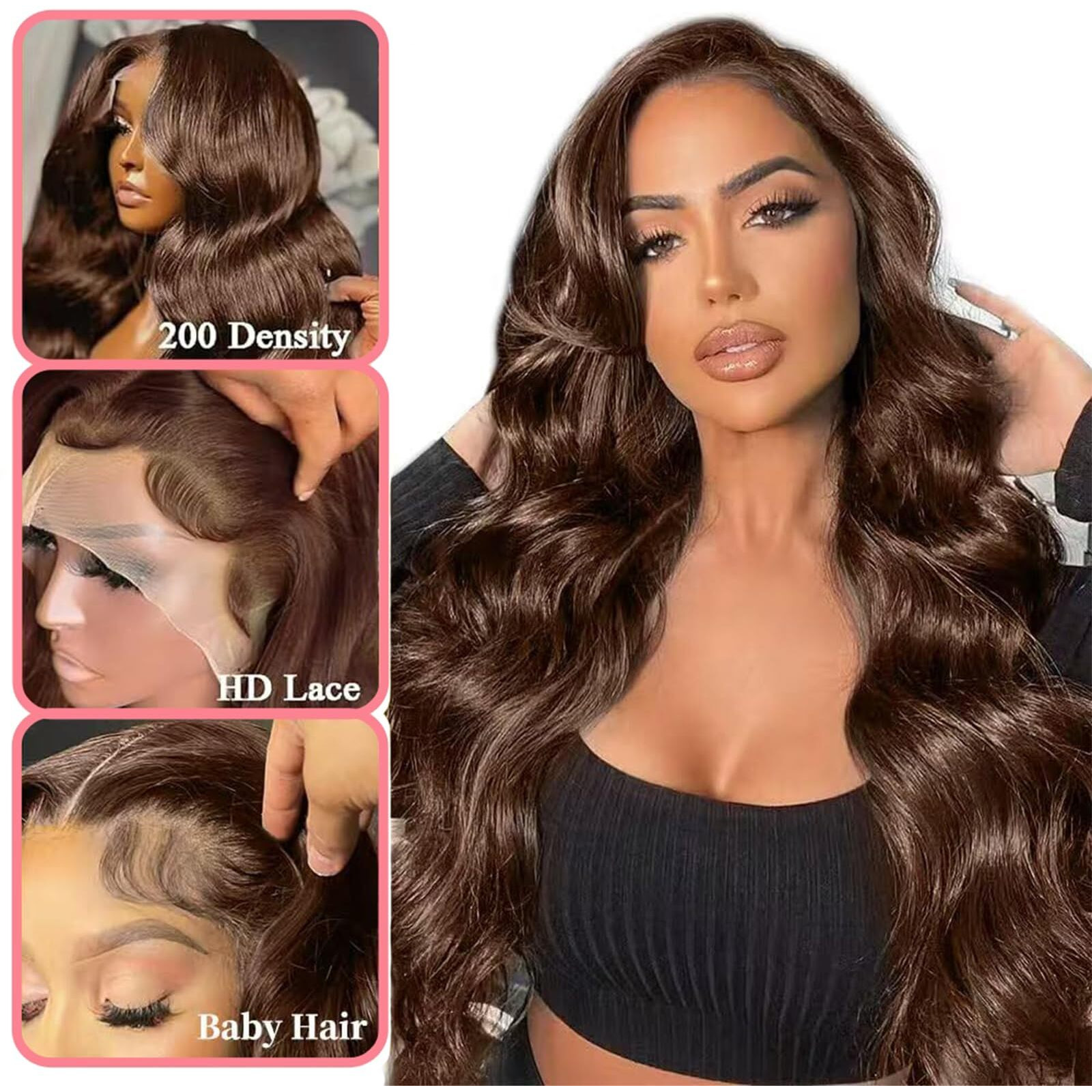 Gureimi 34 Inch Chocolate Brown Lace Front Wig 13X6 Hd Lace Front Wigs Human Hair Body Wave Brown Wig Human Hair 200 Density Pre Plucked Colored Lace Frontal Wigs Women