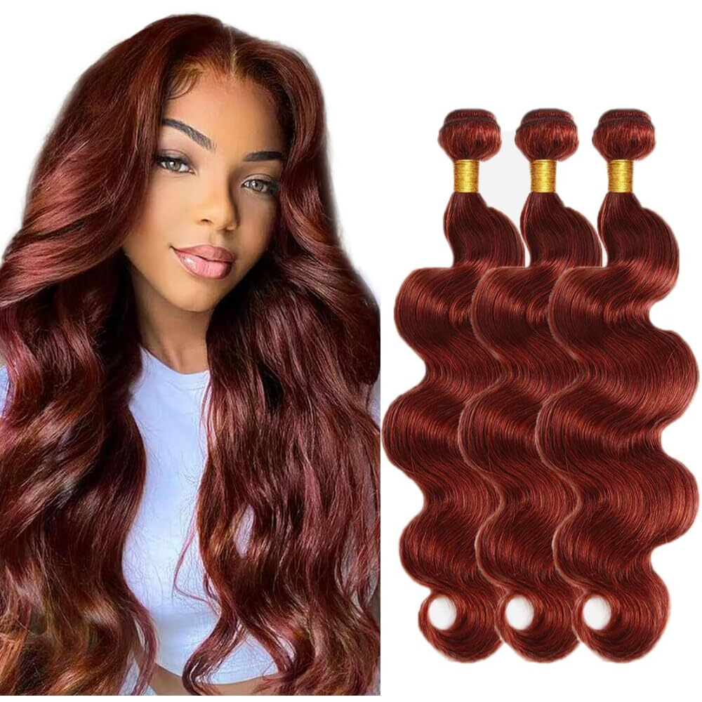 33 Copper Red Bundles Human Hair Body Wave 3 Bundles 20 22 24 Inch Unprocessed Brazilian Virgin Remy Reddish Brown Body Wave Bundle Human Hair Extensions