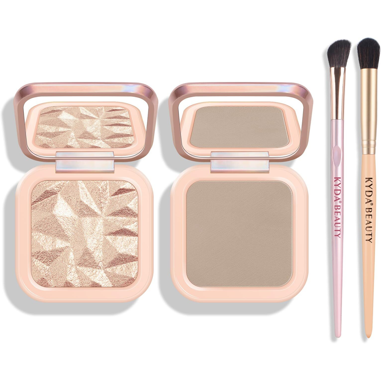Kyda Highlighter Contour Palette Kit, Glossy Face Illuminator & Natural Matte Contour Bronzer, Lasting Glow Face Sculpting Contouring Makeup, Blendable Formula, Sun Glow & Taupe