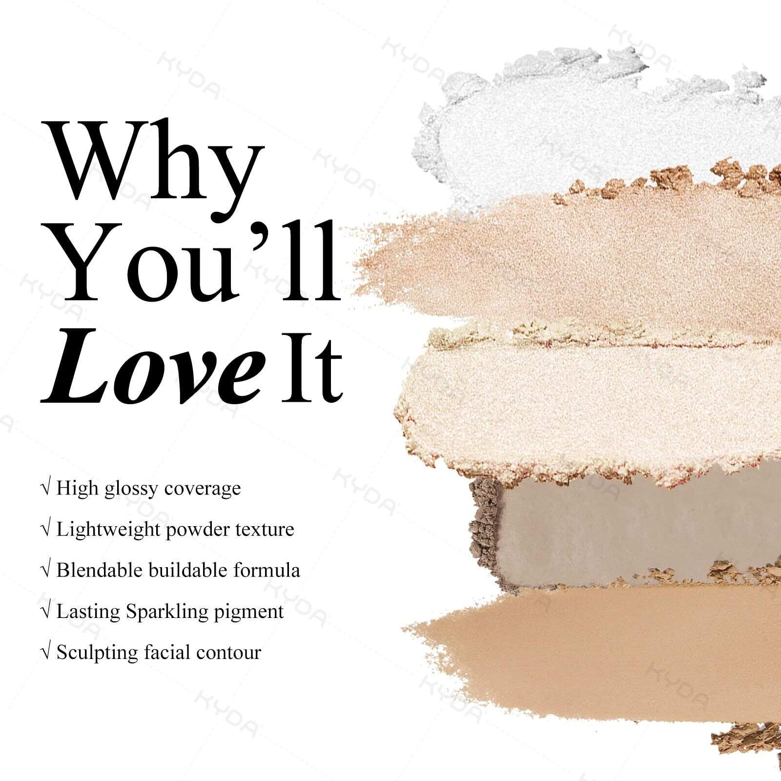 Kyda Highlighter Contour Palette Kit, Glossy Face Illuminator & Natural Matte Contour Bronzer, Lasting Glow Face Sculpting Contouring Makeup, Blendable Formula, Sun Glow & Taupe