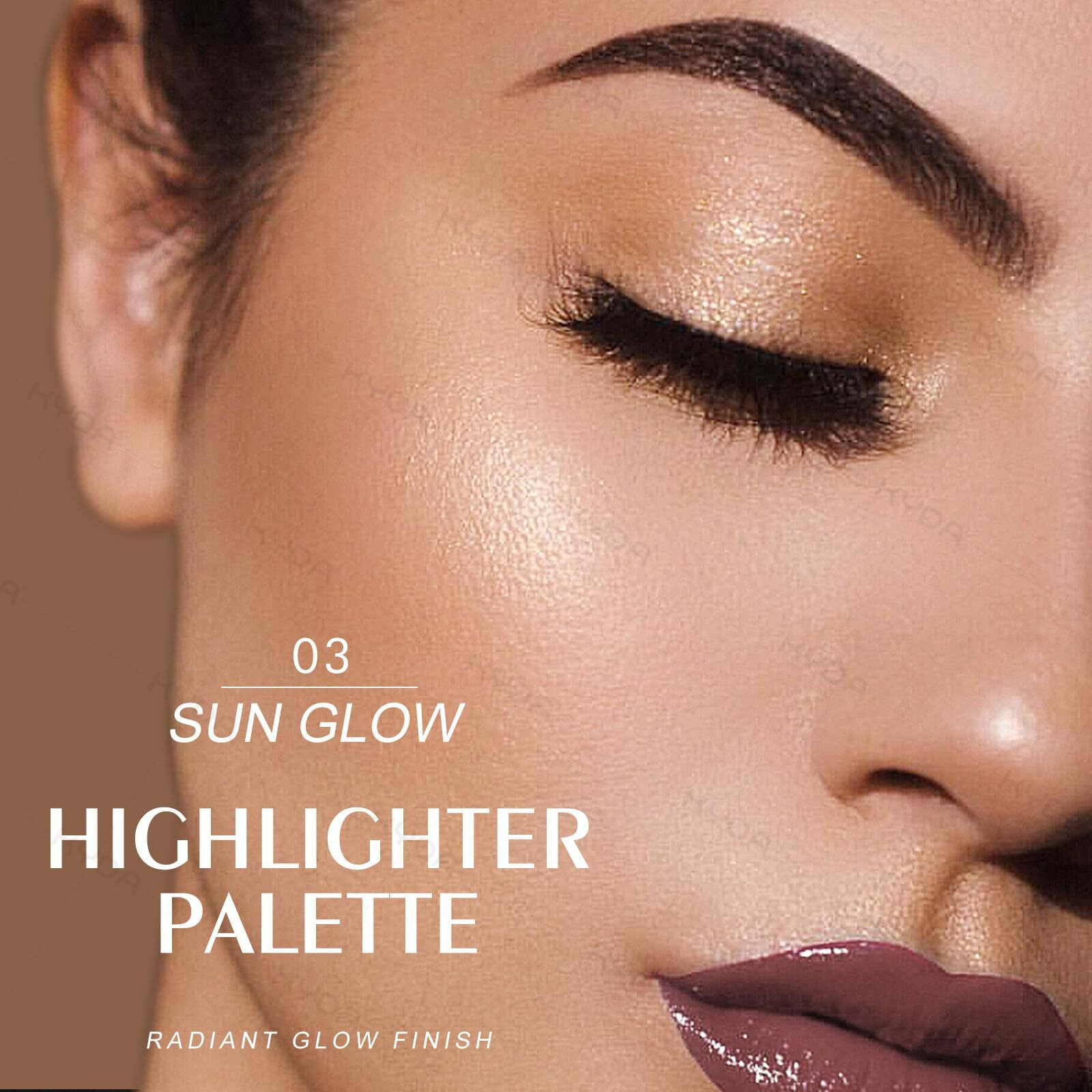 Kyda Highlighter Contour Palette Kit, Glossy Face Illuminator & Natural Matte Contour Bronzer, Lasting Glow Face Sculpting Contouring Makeup, Blendable Formula, Sun Glow & Taupe