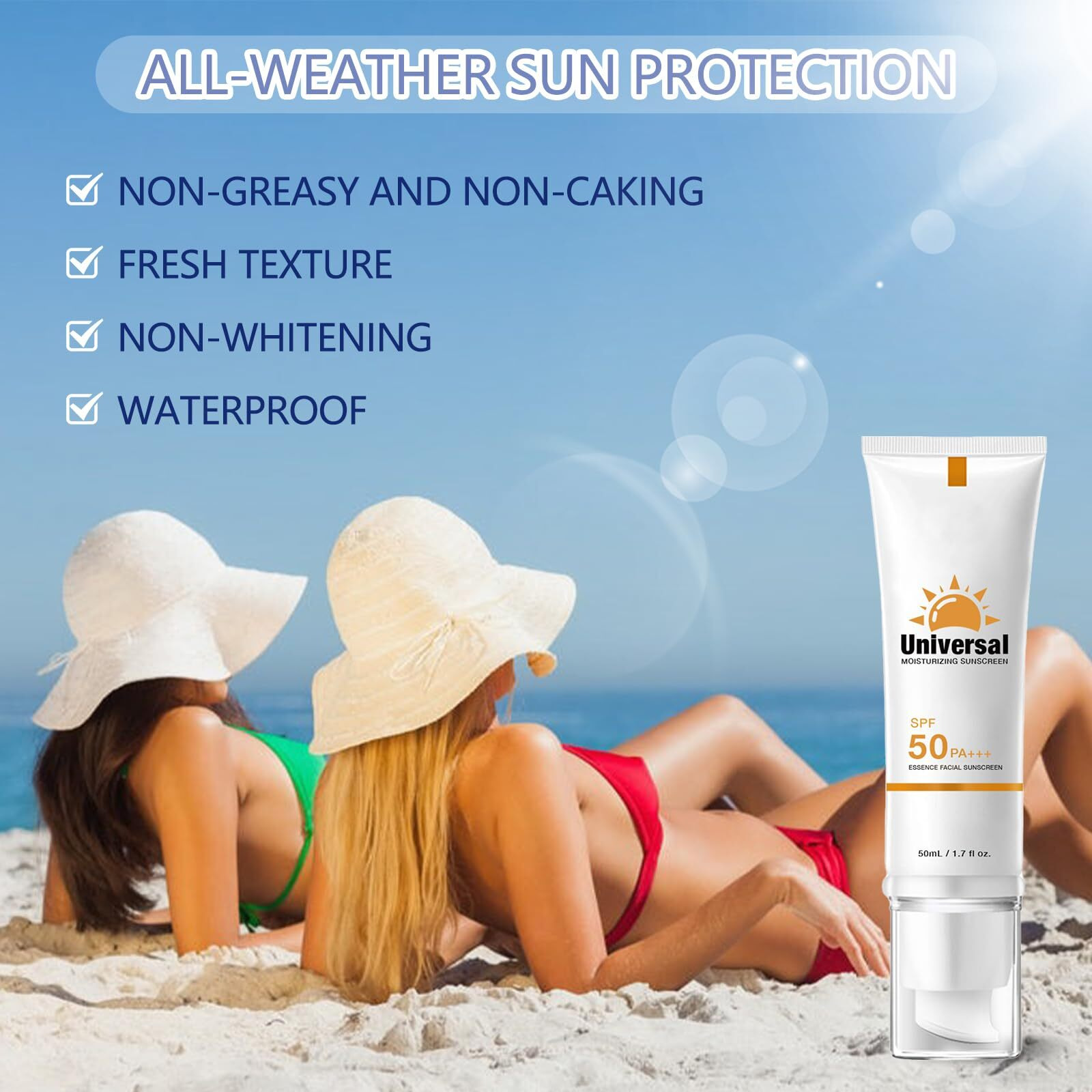 2Psc Tinted Sunscreen For Face Spf 50, Universal Tinted Moisturizer Spf50 Pa+++, Protector Solar Con Color, Hydrating Sun Essence Face Sunscreen, Non-Sticky, Long Lasting Protection, Sunscreen Against