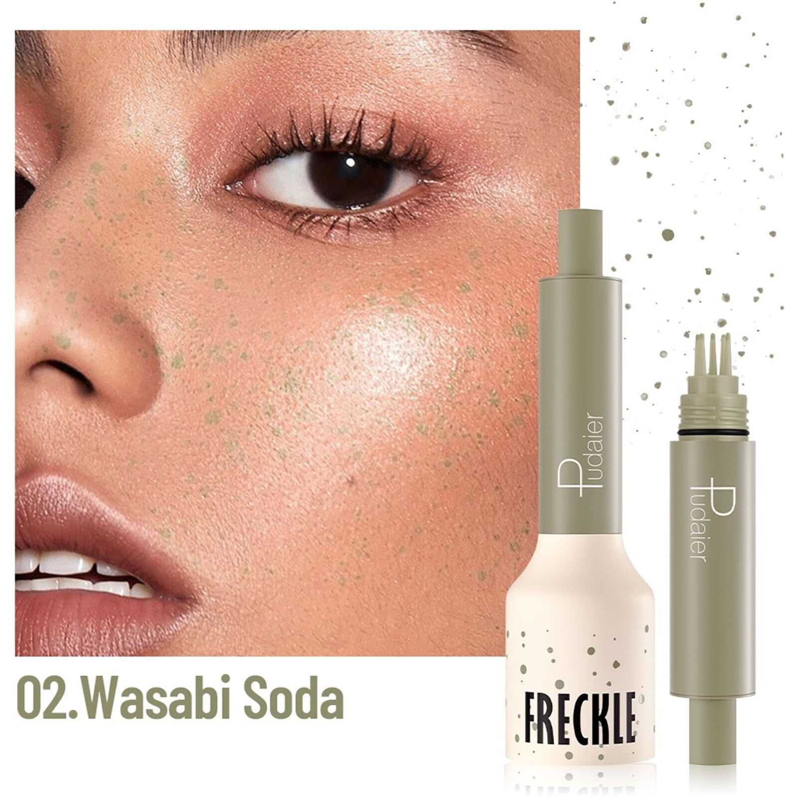 Freckle Stamp,Faux Freckle Stamp,Quick Dry Fake Freckles Pen,Waterproof Long Lasting Natural Vivid Faux Freckles Pen,Get Sun-Kissed Stars Makeup In One Press,5-Dot Design,02.Wasabi Soda.