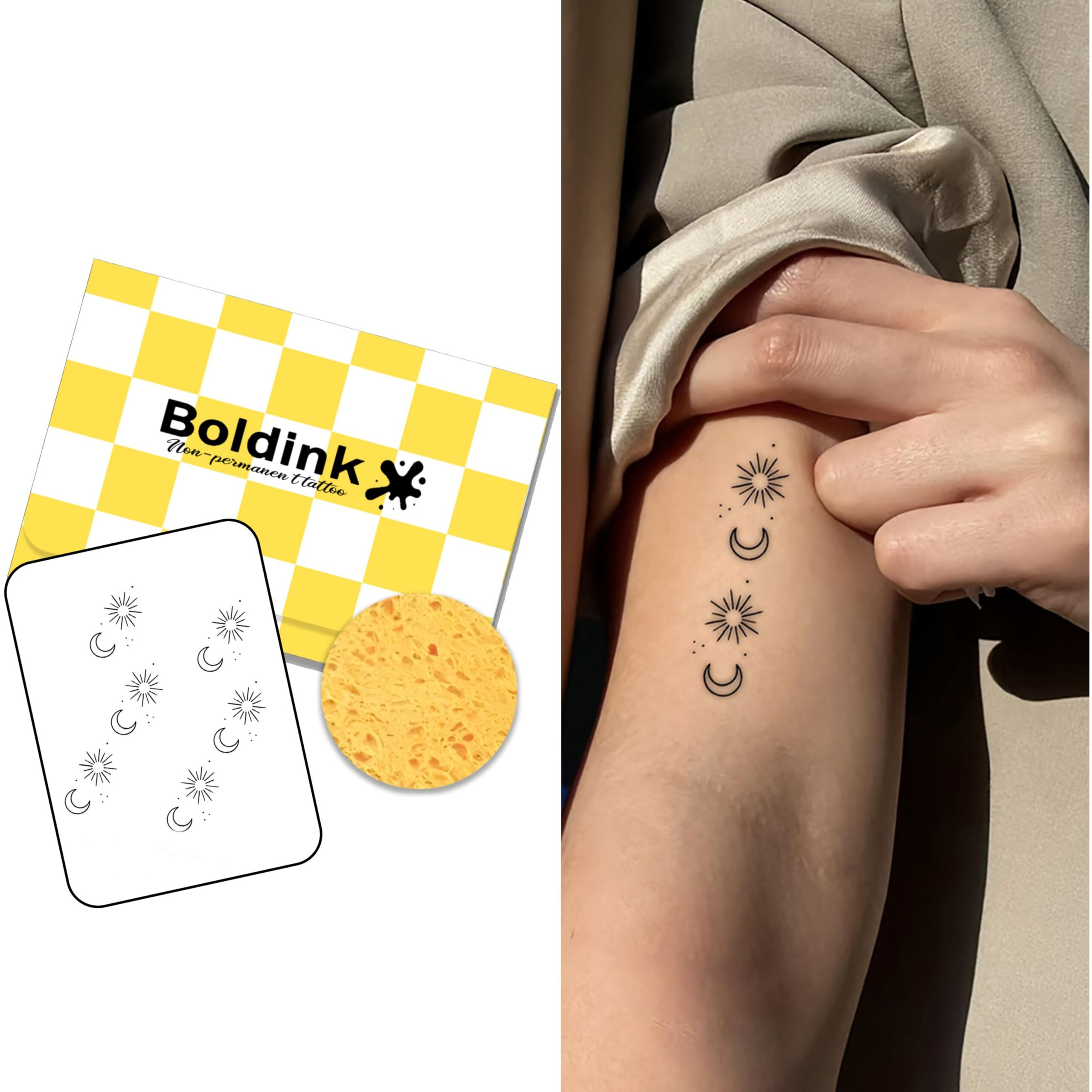 Boldink Semi-Permanent Tattoos, Realistic Fake Tattoos, Last 7-15 Days, Waterproof Non-Reflective Temporary Tattoo Stickers, Cruelty-Free, Uniquely Designed Exquisite Packaging(Sun And Moon 4)