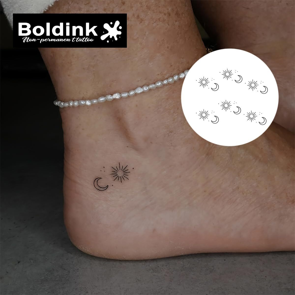 Boldink Semi-Permanent Tattoos, Realistic Fake Tattoos, Last 7-15 Days, Waterproof Non-Reflective Temporary Tattoo Stickers, Cruelty-Free, Uniquely Designed Exquisite Packaging(Sun And Moon 4)