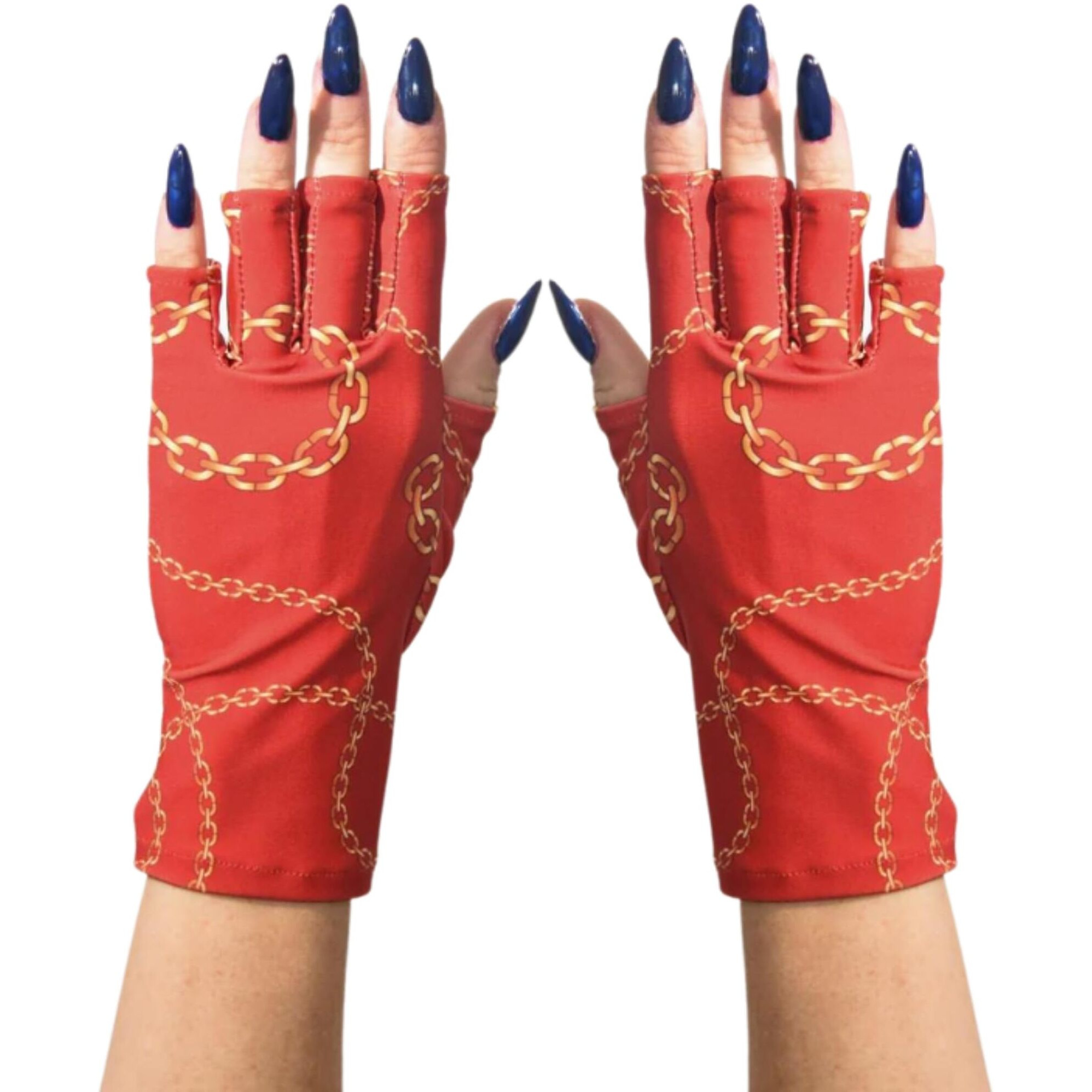 Maniglovz Original Upf 50+ Uv Light Protective Nail Gloves | Uv Shield Gel Manicure Gloves For Women, Anti-Fingerless Sun Protection Driving Accessory With Chain Of Love Print