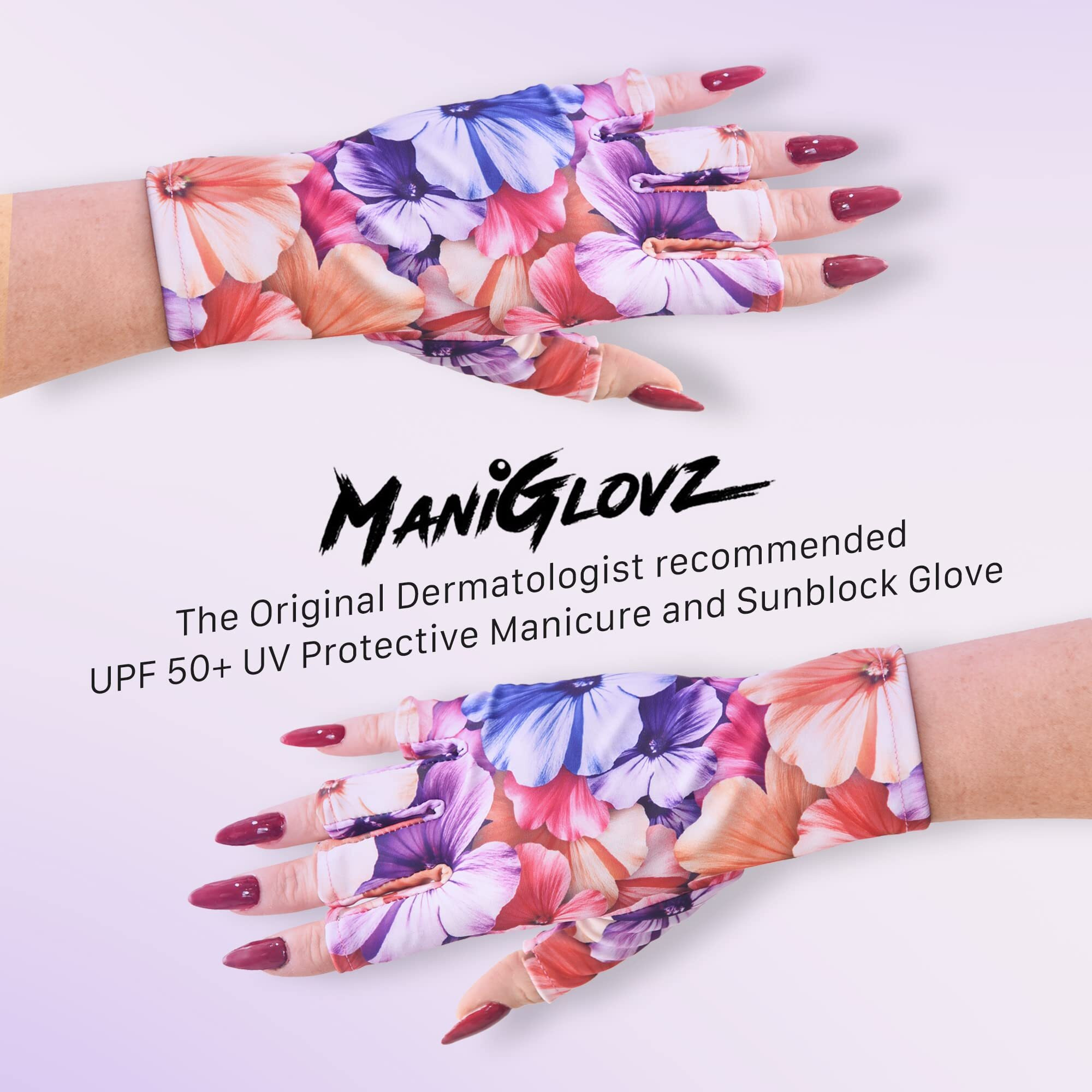 Maniglovz Original Upf 50+ Uv Light Protective Nail Gloves | Uv Shield Gel Manicure Gloves For Women, Anti-Fingerless Sun Protection Driving Accessory With Chain Of Love Print