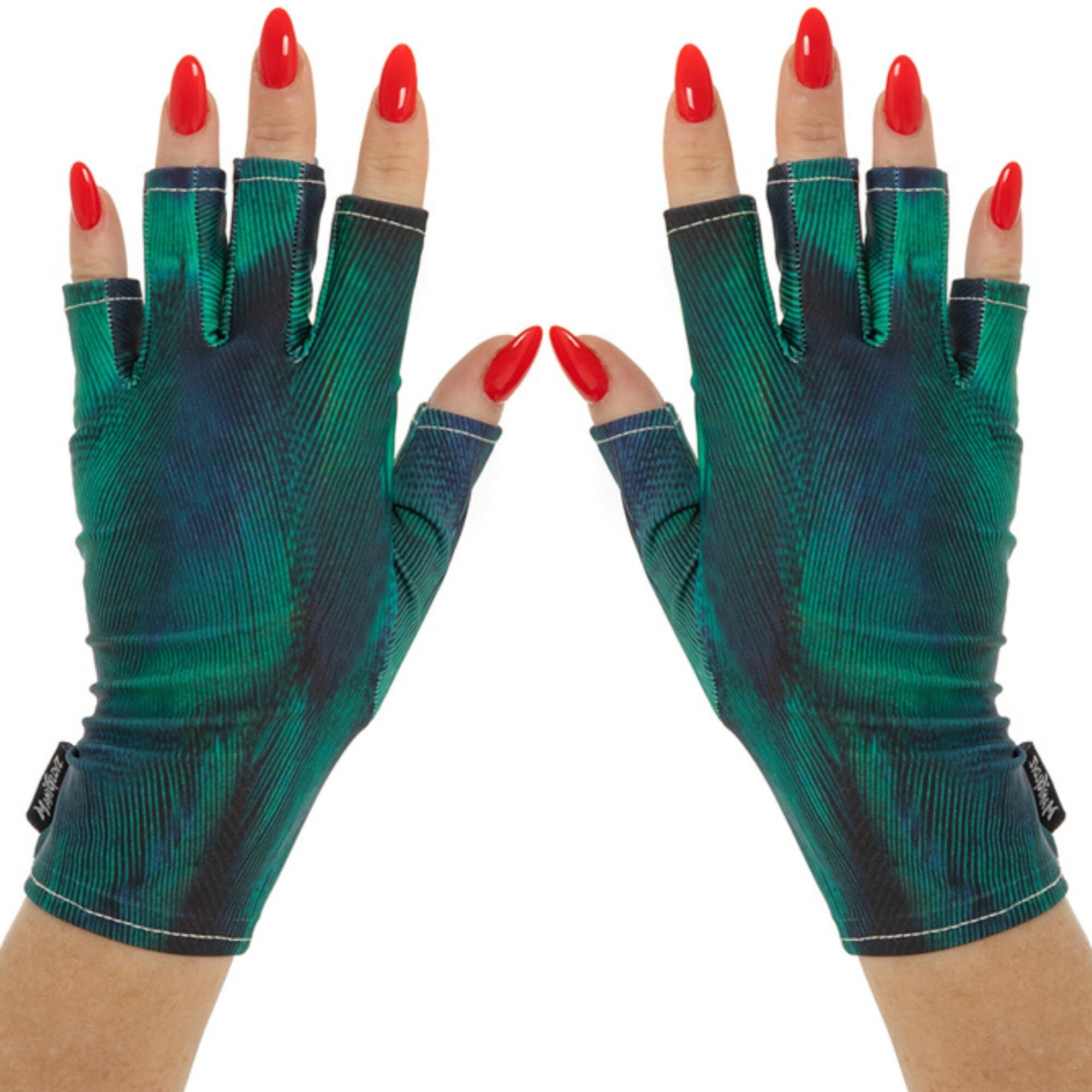 Maniglovz - The Original Upf 50+ Uv Light Protective Nail Gloves | Gel Manicure Gloves And Anti Uv Fingerless Gloves For Women | Can Be Used As Sun Protection Gloves For Driving | Regal Peacock