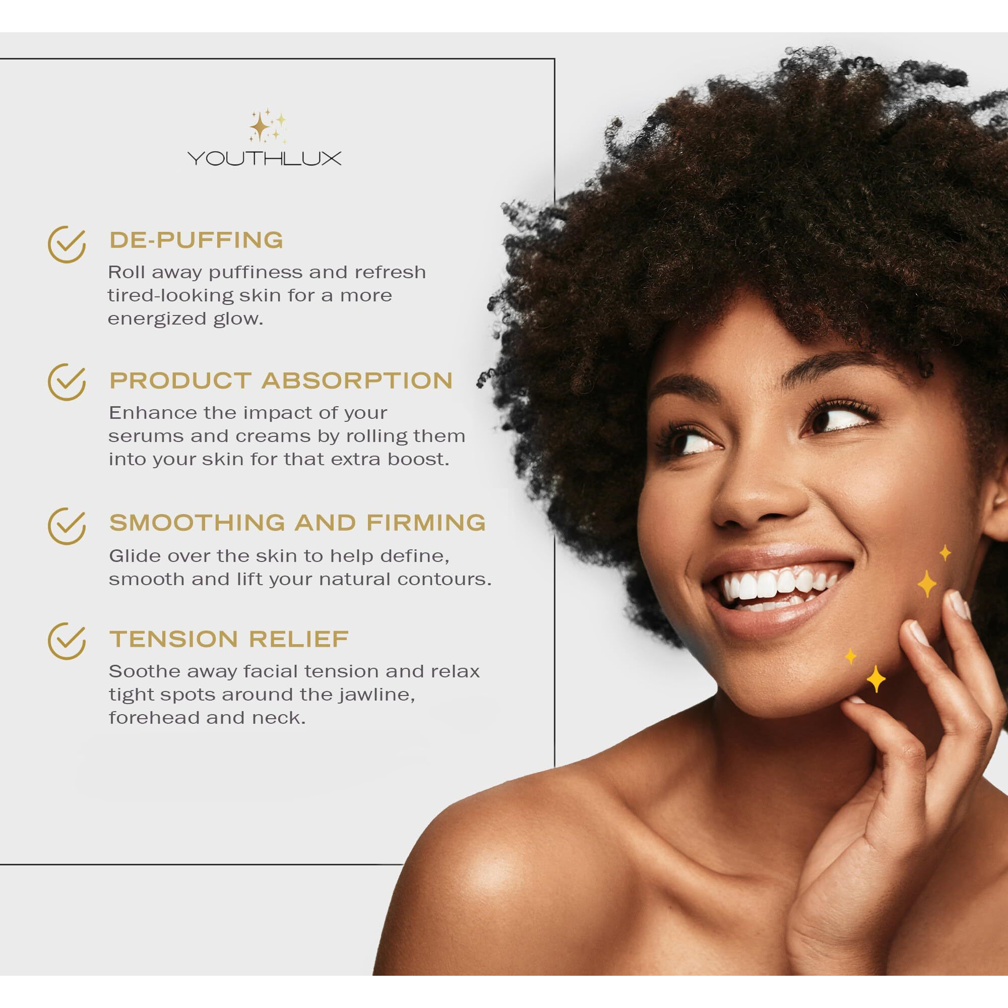 Youthlux Radiance Roller - Germanium Stone Uplifting Face Beauty Massage Tool/Roller/Wand For Skin Tightening, De-Puffing, Sculpt/Lift, Anti-Aging | Uplift Face Roller, Facial Roller (Rose Gold)