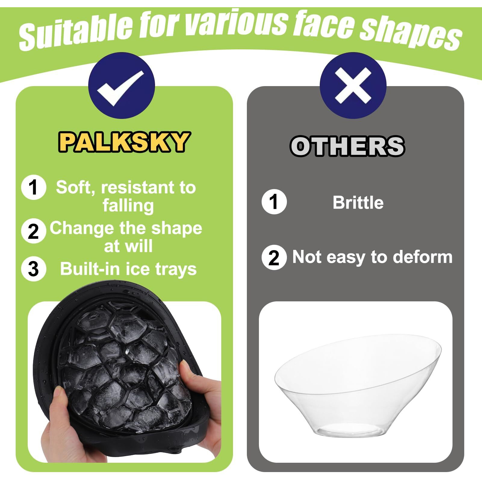 Palksky Face Bowl For Ice With Built-In Icetray, Collapsible Silicone Face Ice Bath Bowl, Facial Plunge Bowl For Skin Tightening, Acne Relief, Black