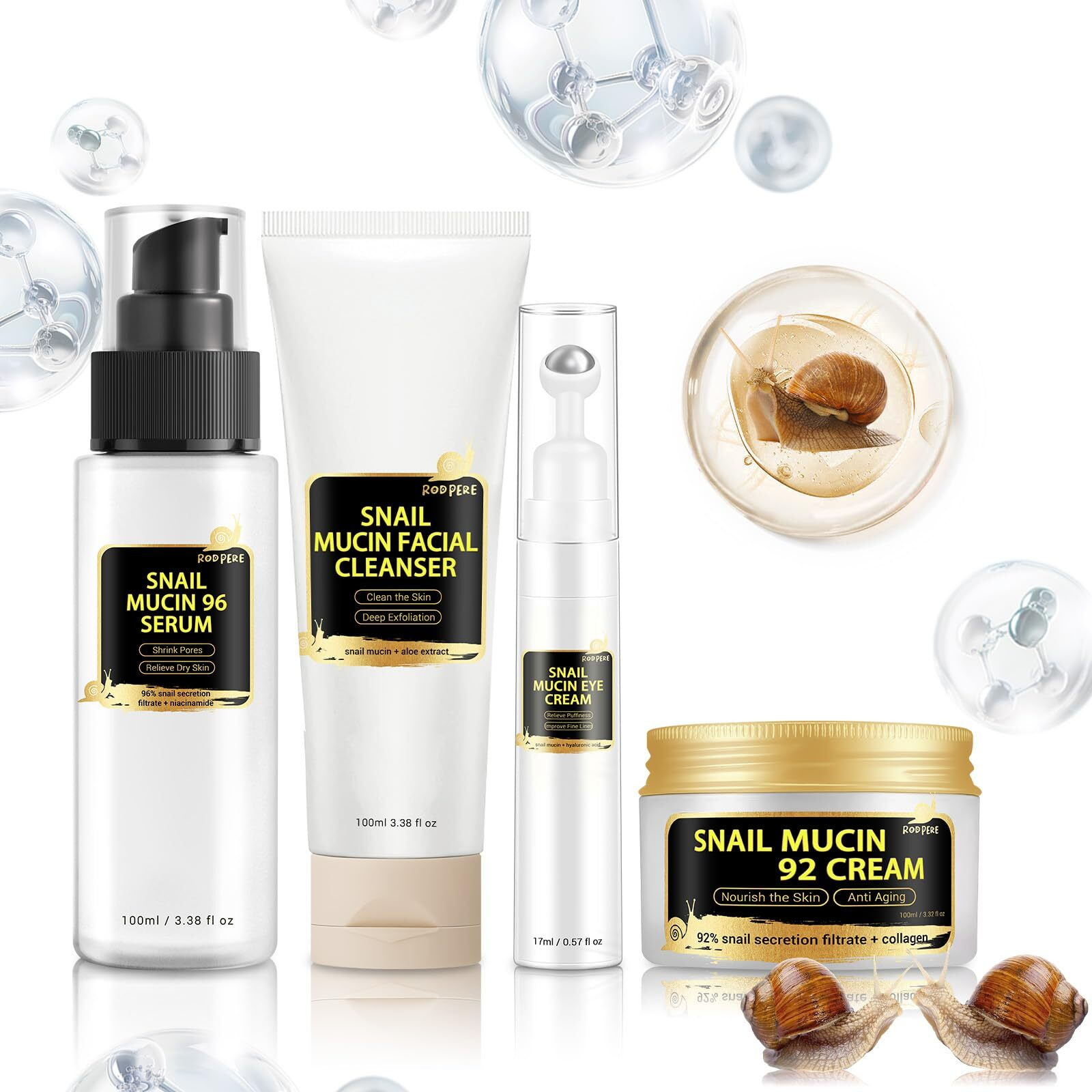 Snail Mucin Skin Care Set For Women, 4 Pcs Advanced Snail Mucin Routine Kit For Girls, Skin Care Gift Set With Face Cleanser, Serum, Face Cream, Eye Cream, Moisturizing, Repairing, Anti Aging.