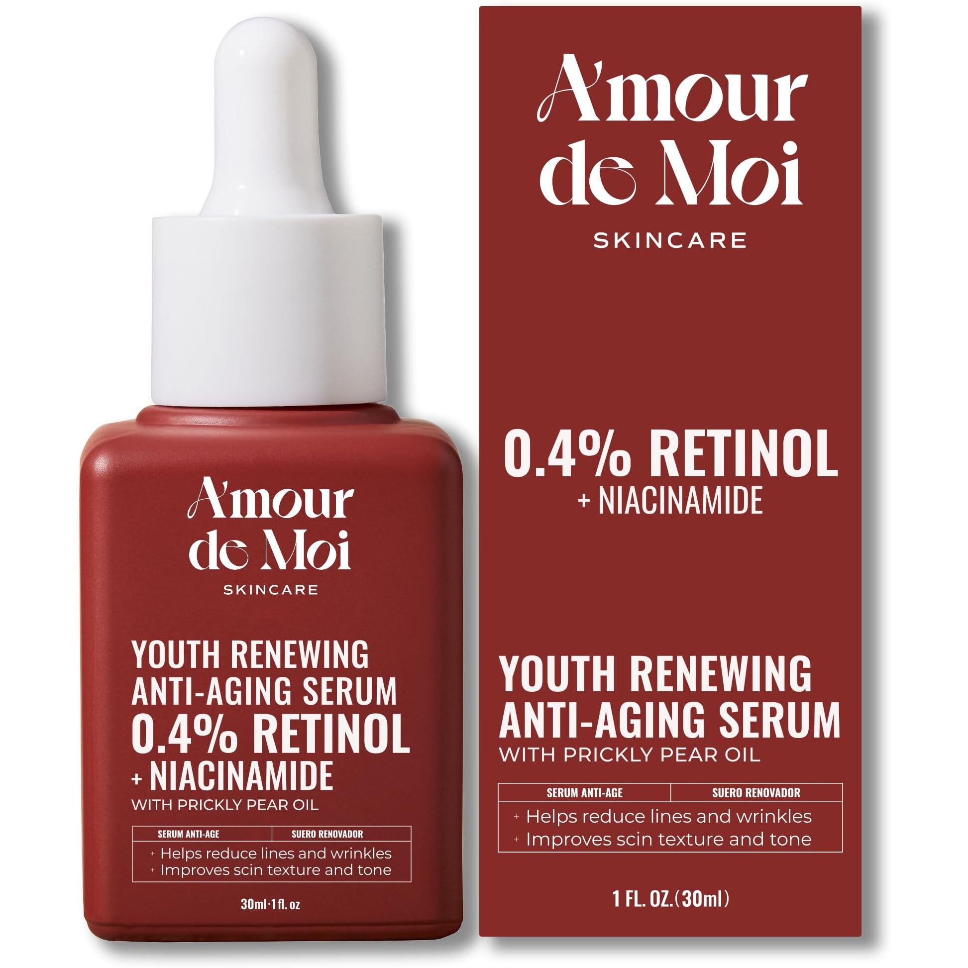 Adm Anti Aging Pure Retinol Serum For Face With Niacinamide - Resurfacing, Smoothing Fine Lines, Wrinkles, Acne Scars - Moisturizing Facial Skincare Treatment For Sensitive Skin - 1Oz