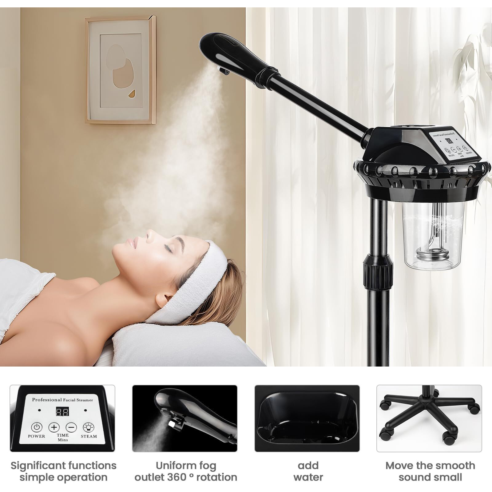 Chetunju Professional Face Steamer, Adjustable Height And Angle, Facial Steamer Clean Skin Firming Pores And Moisturizing Suitable For A Beauty, Spa, At Home