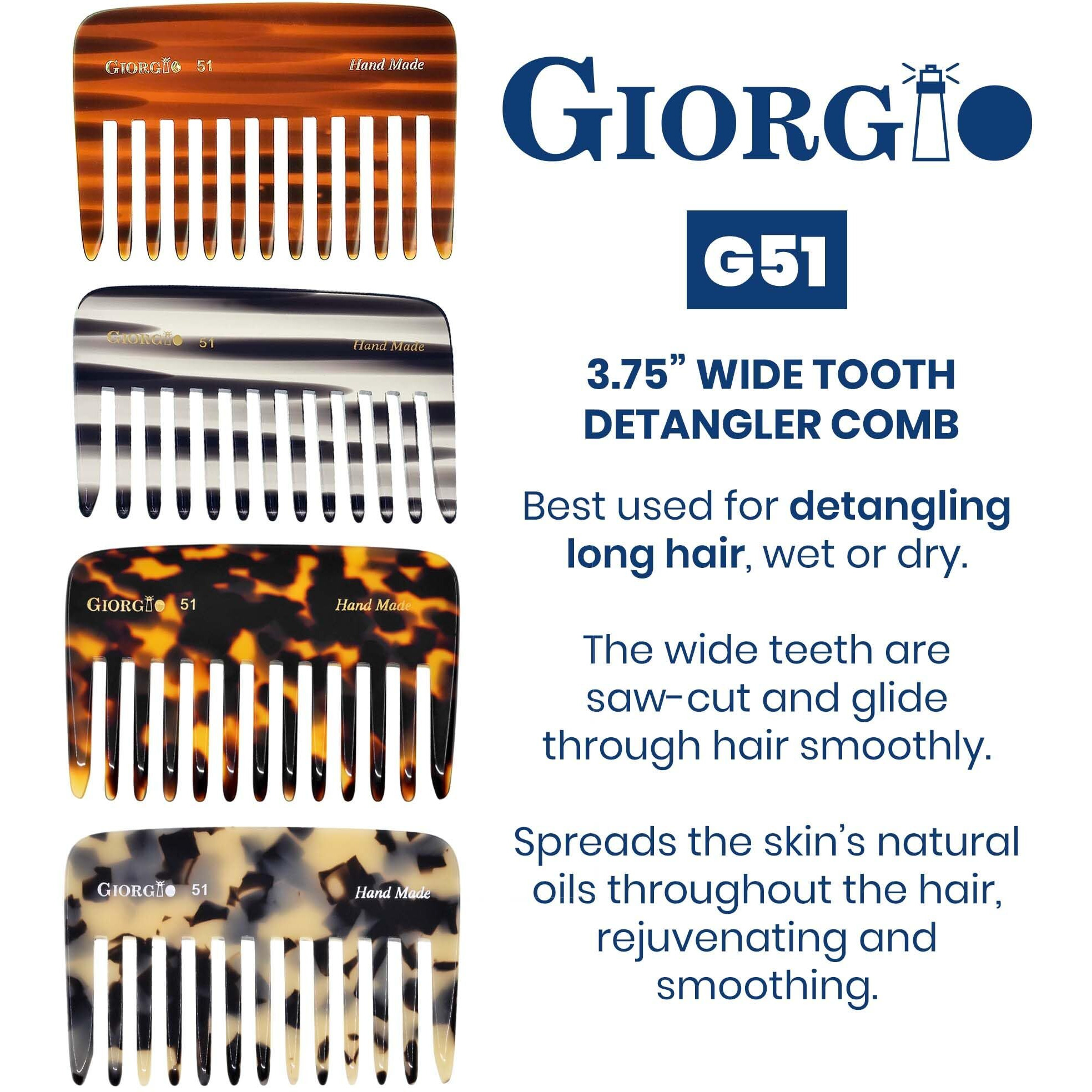 Giorgio G51 Tw Small Travel Purse Hair Detangling Comb, Wide Tooth Pocket Comb For Thick Curly Wavy Hair. Great For Wet And Dry Everyday Care Handmade Of Cellulose, Saw-Cut Hand Polished