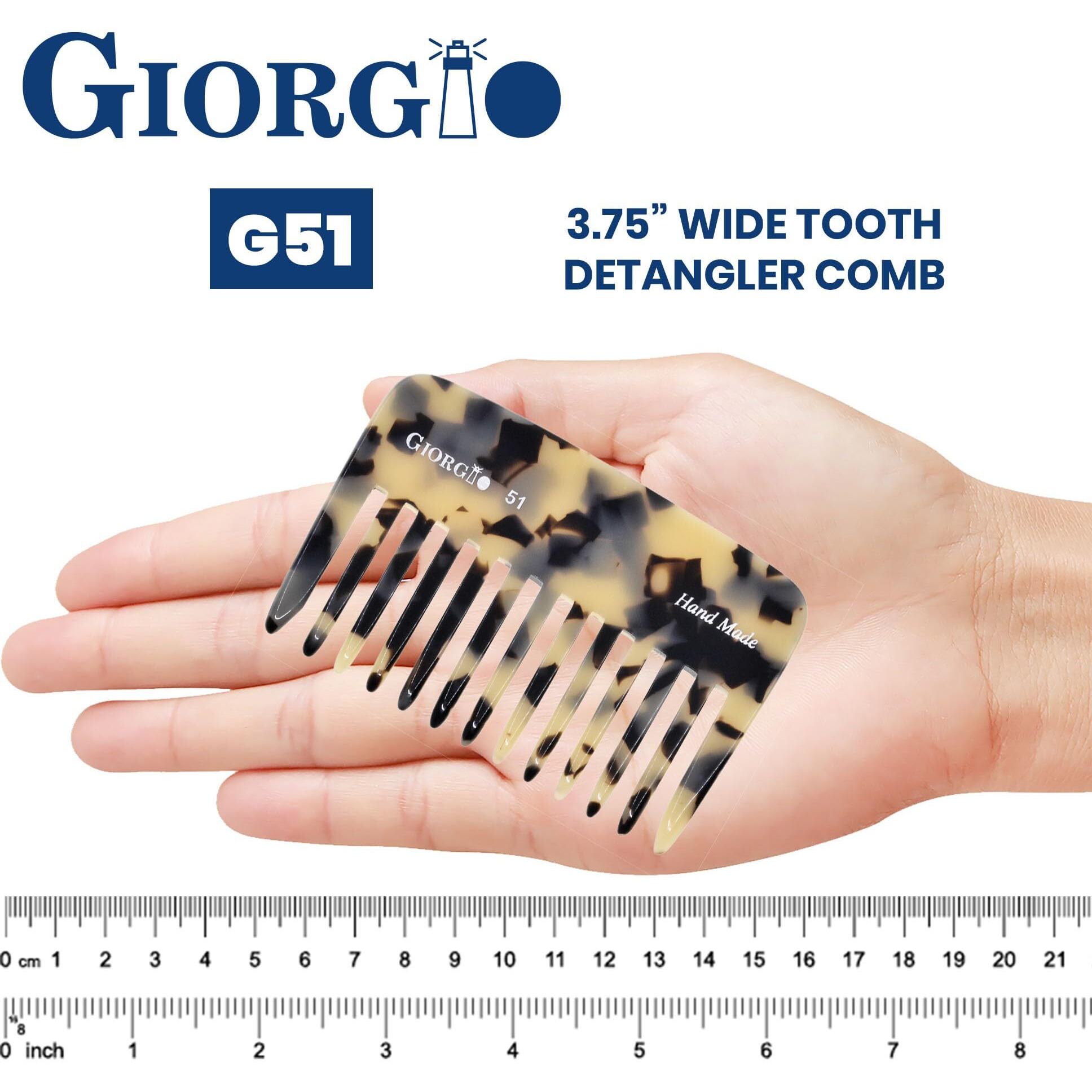 Giorgio G51 Tw Small Travel Purse Hair Detangling Comb, Wide Tooth Pocket Comb For Thick Curly Wavy Hair. Great For Wet And Dry Everyday Care Handmade Of Cellulose, Saw-Cut Hand Polished