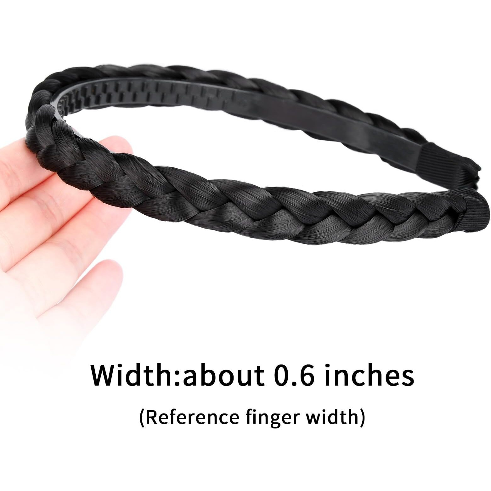 Oplira Braided Headband With Teeth Braids Hairband With Tooth Synthetic Hair Band Plaited Hairband For Women (Natural Black-0.6 Inches)