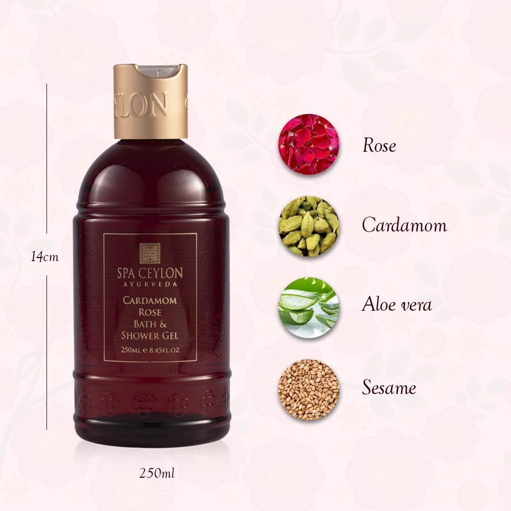 Spa Ceylon Cardamom Rose Bath And Shower Gel | Luxurious Herbal Bath Wash With Aloe Vera, Coconut & Himalayan Rose | Uplifting & Nourishing | For All Skin Types