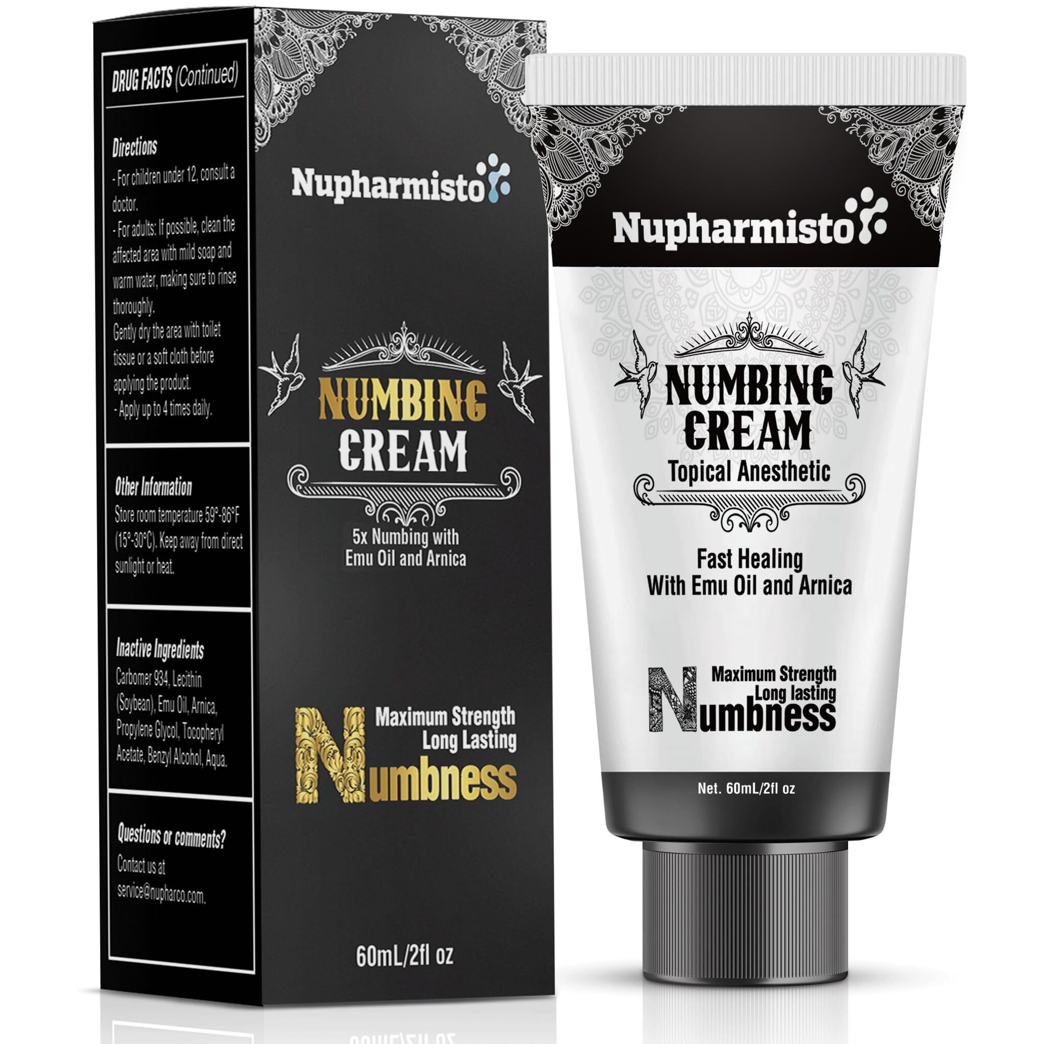 Nupharmisto Numbing Cream Maximum Strength  Long Lasting Numbing Cream With 5X Numbing - Emu Oil And Arnica (60Ml)