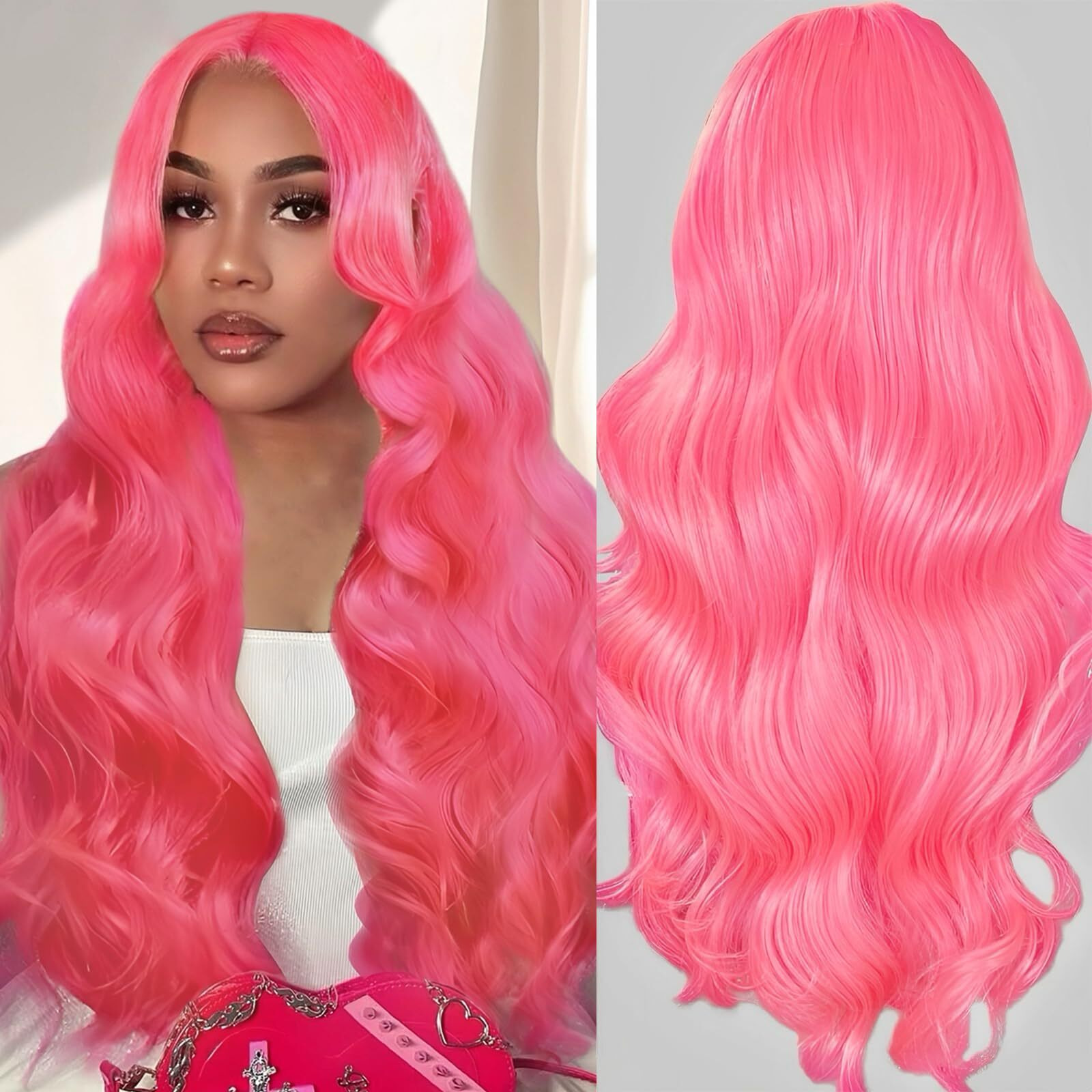 Aay 26 Inch Pink Human Hair Wig 13X4 Lace Front Wigs Human Hair 200 Density Body Wave Human Hair Wig Pre Plucked With Baby Hair Glueless Frontal Wigs Human Hair