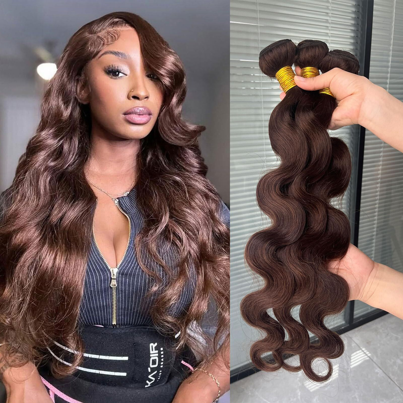 Dsekcain 4 Body Wave Bundles Human Hair Chocolate Brown Color Body Wave Bundle 100% Real Human Hair And True To Length 20 22 24 Inch 3 Pcs/Pack