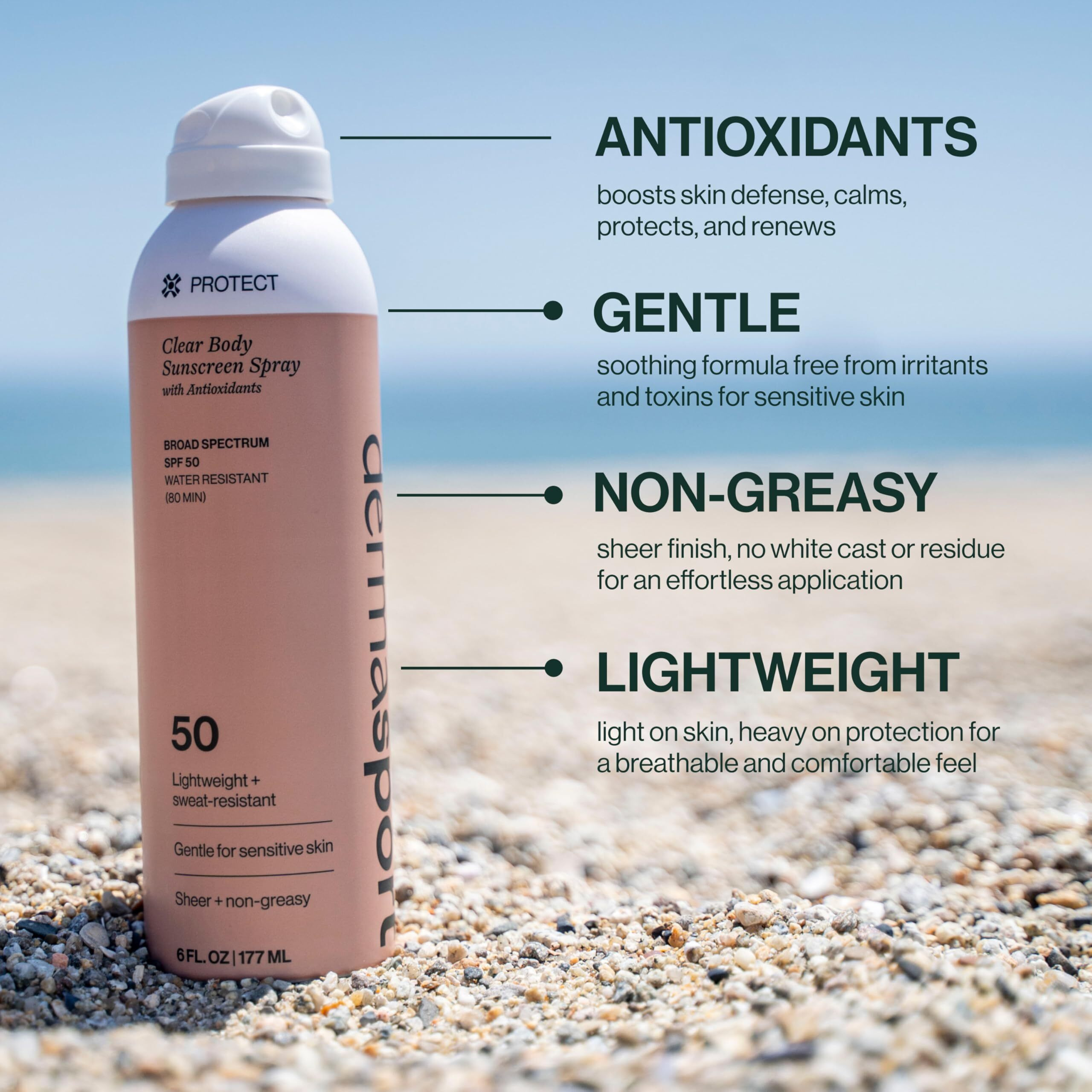 Dermasport Spf 50 Clear Body Sunscreen Spray With Antioxidants- Reef Safe Sunscreen- Sun Care