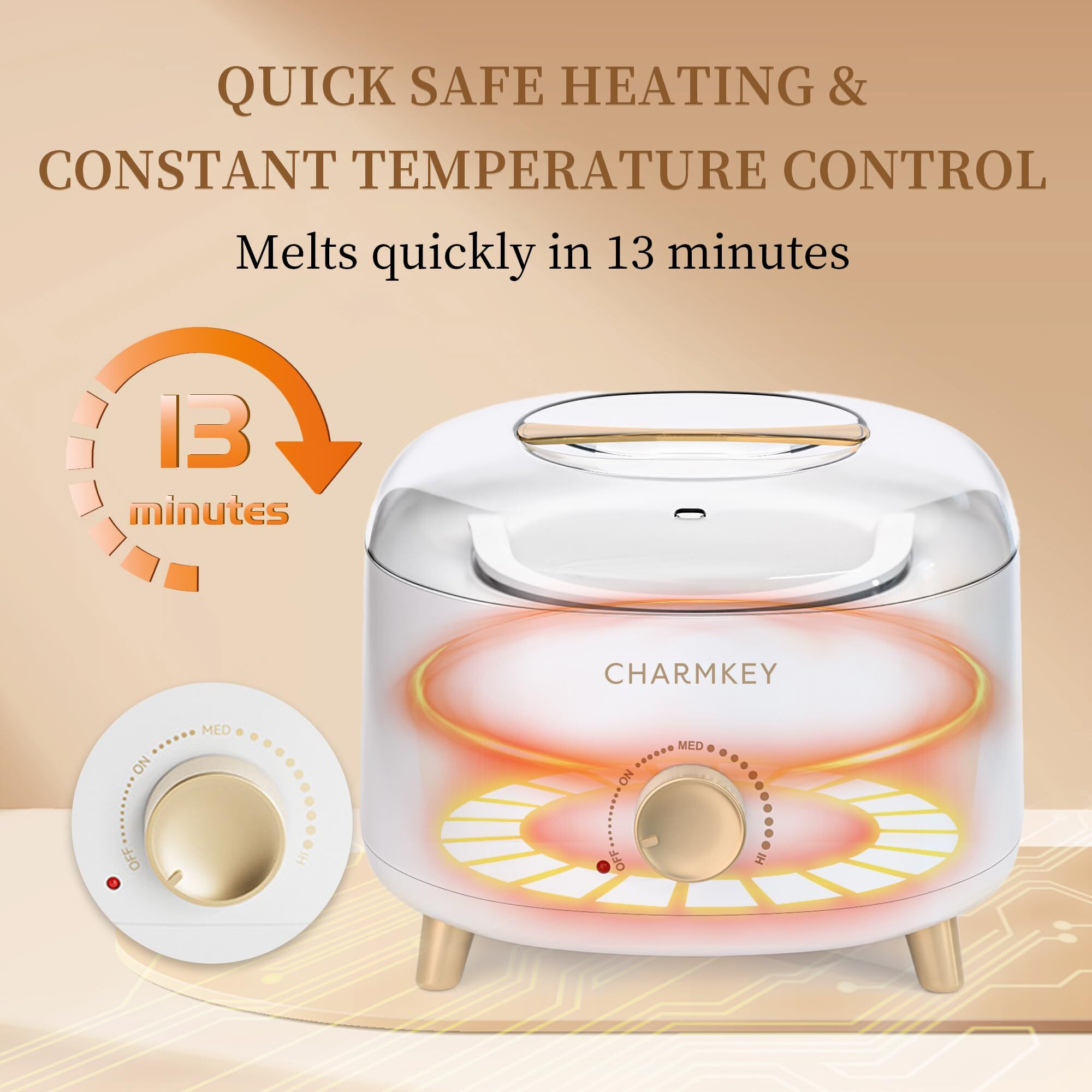 Charmkey Waxing Kit For Women With 200G Hard Wax Beads, 10 Applicator Sticks, Wax Warmer With 16.91Oz Silicone Bowl, Wax Machine For Hair Removal At Home For Face, Full Body, Eyebrow, Bikini