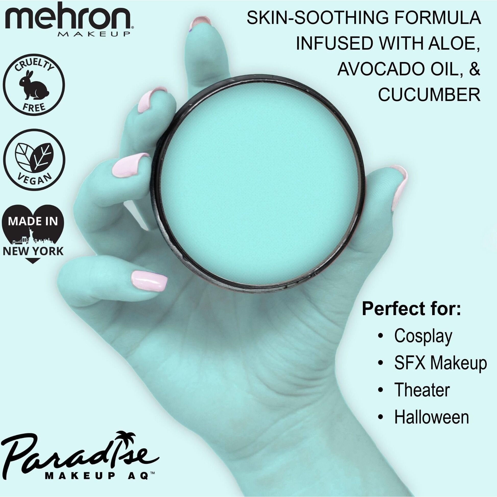 Mehron Makeup Paradise Makeup Aq Pro Size | Stage & Screen Performance, Face & Body Painting, Beauty, Cosplay, And Halloween | Water Activated Face Paint, Body Paint 1.4 Oz (40 G) - Pastel Teal