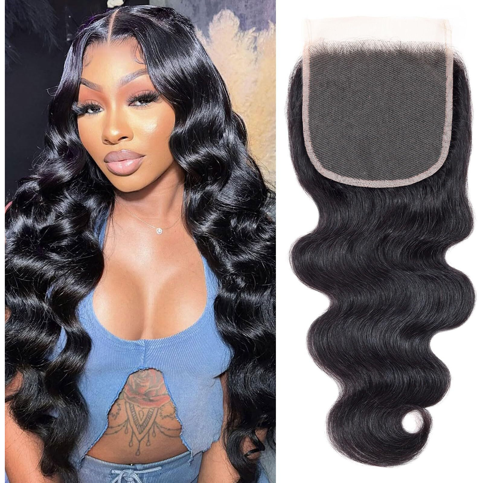 Omswet Body Wave Closure Human Hair 5X5 Hd Lace Closure Human Hair Closures For Black Women Pre Plucked Natural Hairline Skinlike Small Knots Ultra-Thin Hd Lace Closure 14 Inch 12A Braizilian Hair
