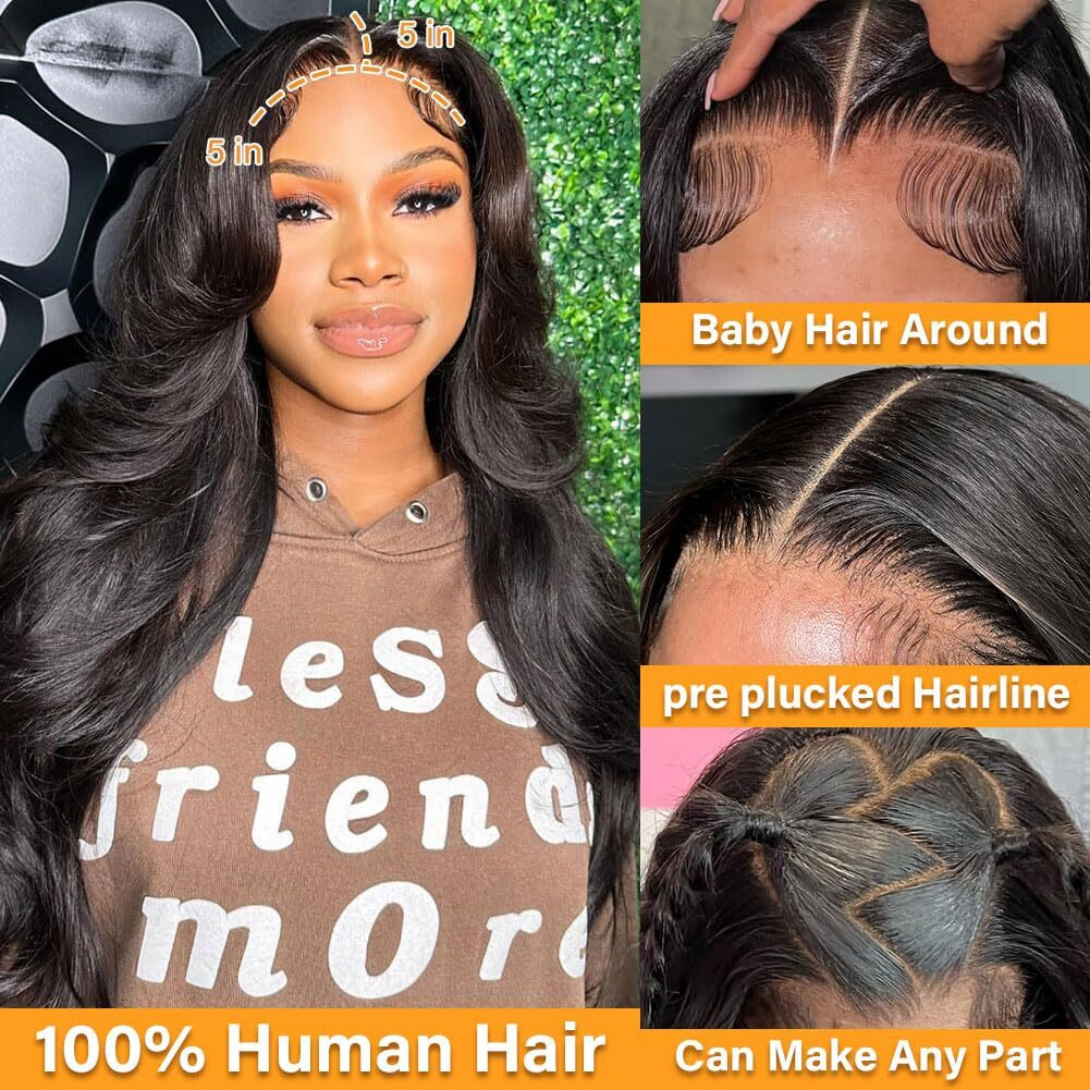 Omswet Body Wave Closure Human Hair 5X5 Hd Lace Closure Human Hair Closures For Black Women Pre Plucked Natural Hairline Skinlike Small Knots Ultra-Thin Hd Lace Closure 14 Inch 12A Braizilian Hair