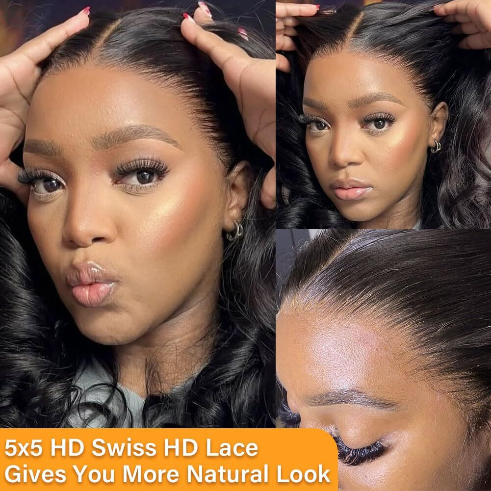 Omswet Body Wave Closure Human Hair 5X5 Hd Lace Closure Human Hair Closures For Black Women Pre Plucked Natural Hairline Skinlike Small Knots Ultra-Thin Hd Lace Closure 14 Inch 12A Braizilian Hair