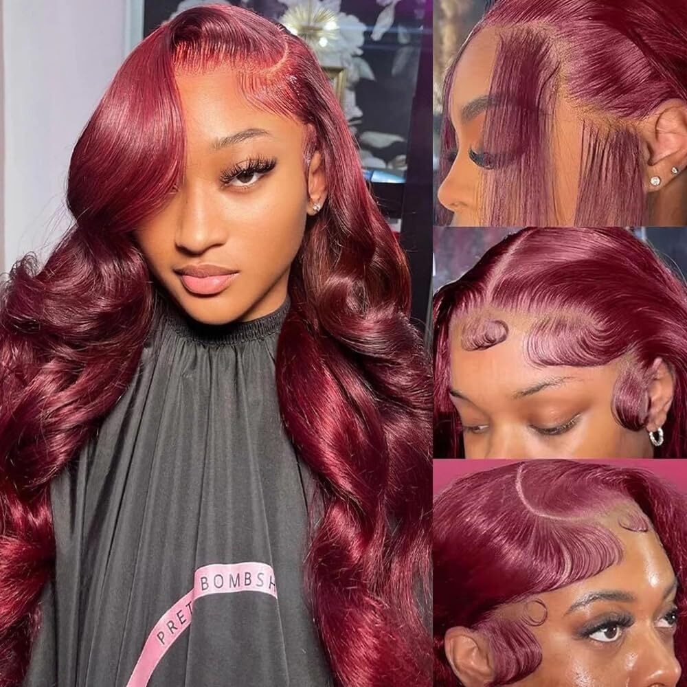 30 Inch 99J Burgundy Lace Front Wigs Human Hair Body Wave 13X4 99J Hd Lace Front Wig Human Hair Wear And Go Glueless 99J Burgundy Wigs Human Hair Pre Plucked 99J Wine Red Colored Wigs For Black Women