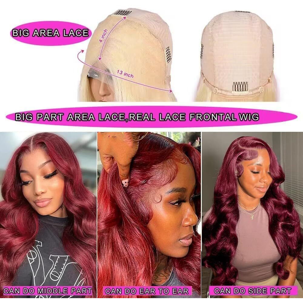 30 Inch 99J Burgundy Lace Front Wigs Human Hair Body Wave 13X4 99J Hd Lace Front Wig Human Hair Wear And Go Glueless 99J Burgundy Wigs Human Hair Pre Plucked 99J Wine Red Colored Wigs For Black Women