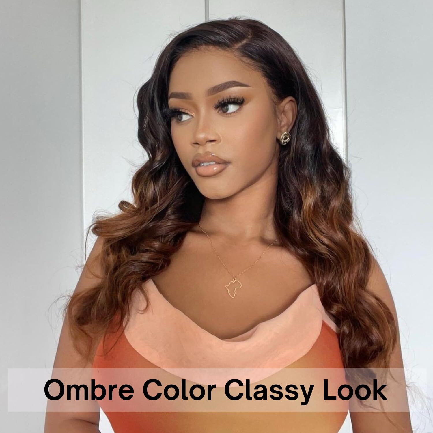 Anmetan Ombre T1B/2/30 Body Wave Human Hair 3 Bundles With 4X4 Closure, 12A Chestnut Brown Bundles And Hd Lace Closure Free Part (10/12/14+10 In) Real Remy Hair Wavy Thick 3 Tone Weave With Dark Roots