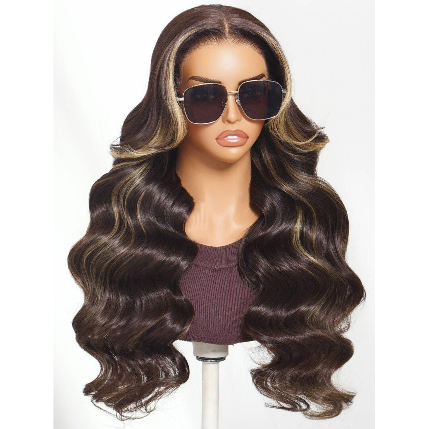 Beauty Forever Bye Bye Knots Body Wave Glueless Wig Rich Chocolate Brown With Highlights Fluffy Layers Curtain Bangs 7X5 Lace Closure Pre Cut Pre Plucked Human Hair Wear Go Wig 150% Density 24Inch