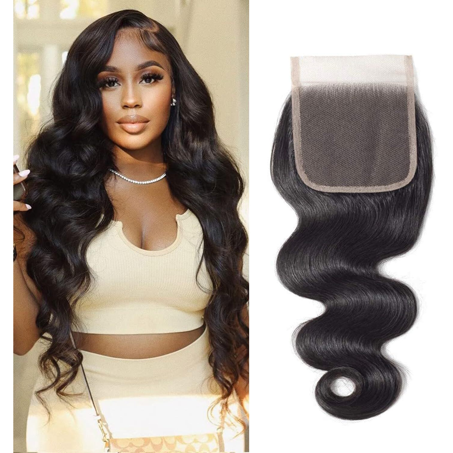 Body Wave Hd Lace Closure 5X5 Lace Front Closure With Baby Hair Free Part Pre Plucked Lace Closure 130% Density 100% Unprocessed Brazilian Virgin Human Hair Extensions Natural Black 20Inch