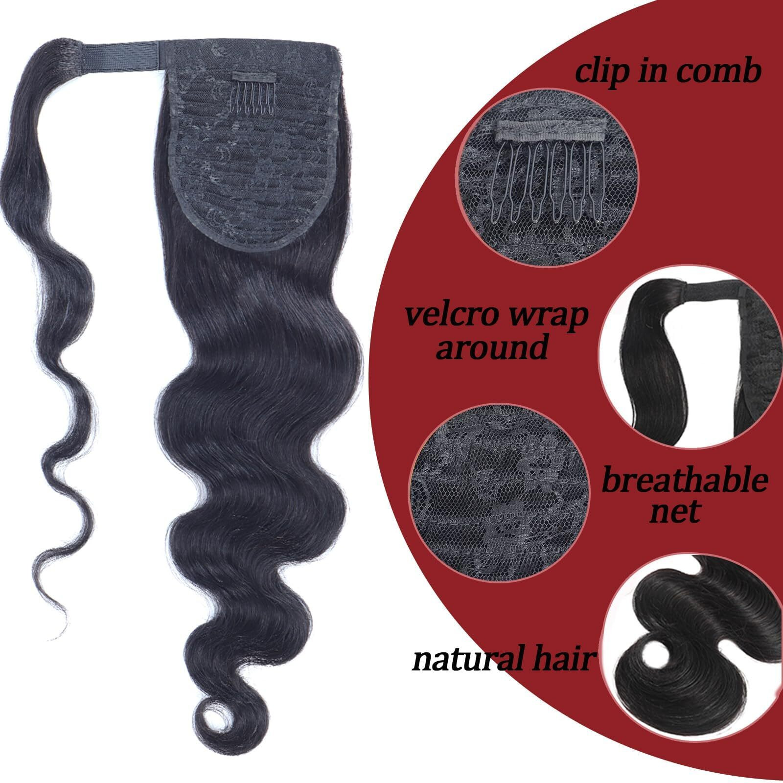 Ponytail Extension Human Hair Clip In Pony Tail Hair Extensions For Black Women Curly Wave Thick Natural Looking Hair Pieces Body Wave Human Hair Ponytail(18Inch)