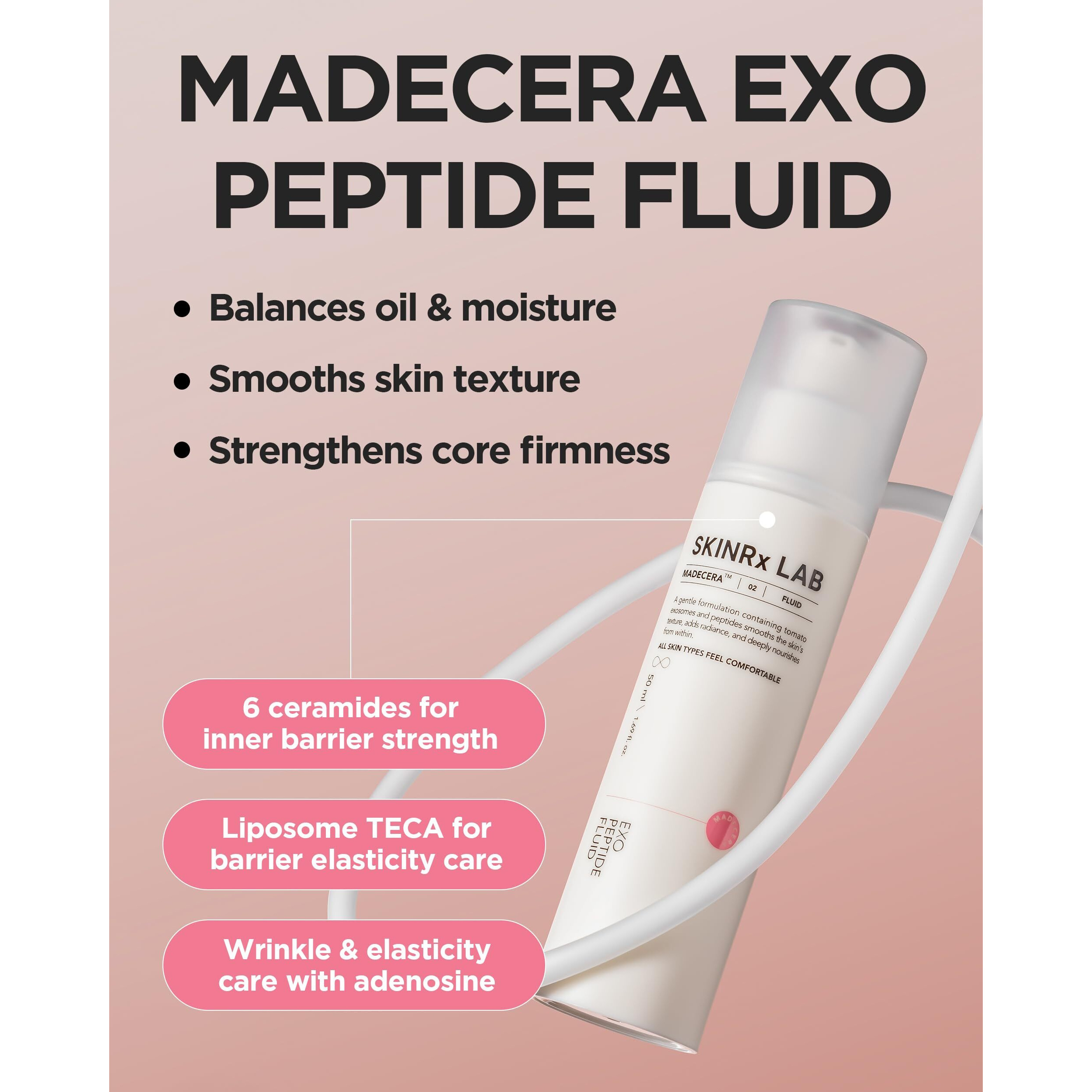 Beisiks Skinrxlab Madecera Exo Peptide Fluid - Korean Anti-Aging Face Lotion With Ceramides, Peptides For Firming, Hydrating, Smoothing - Elasticity Boosting & Radiant Skin Complexion, 1.69 Fl.Oz.