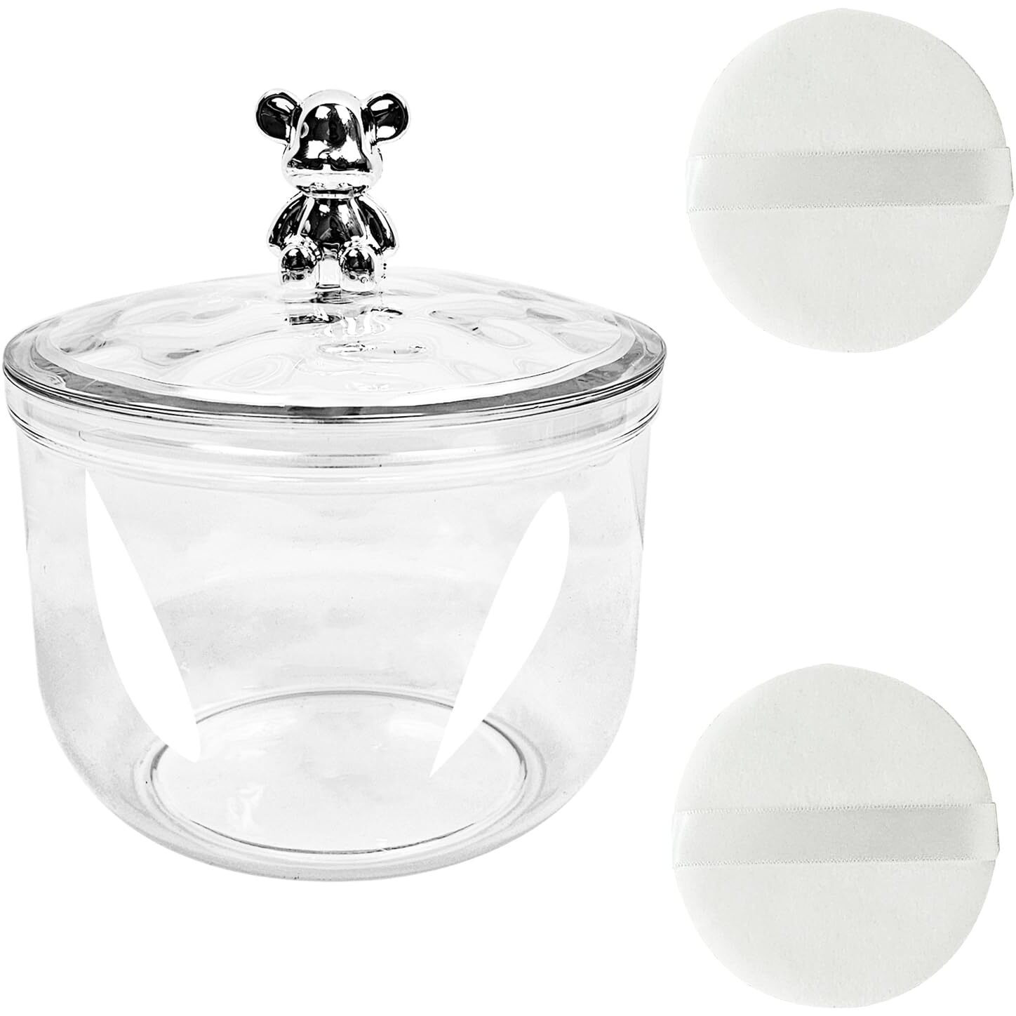 3 Pcs Body Face Plastic Powder Puff And Container Dish Fluffy Soft Large Powder Puff For Women(Bear Shape)